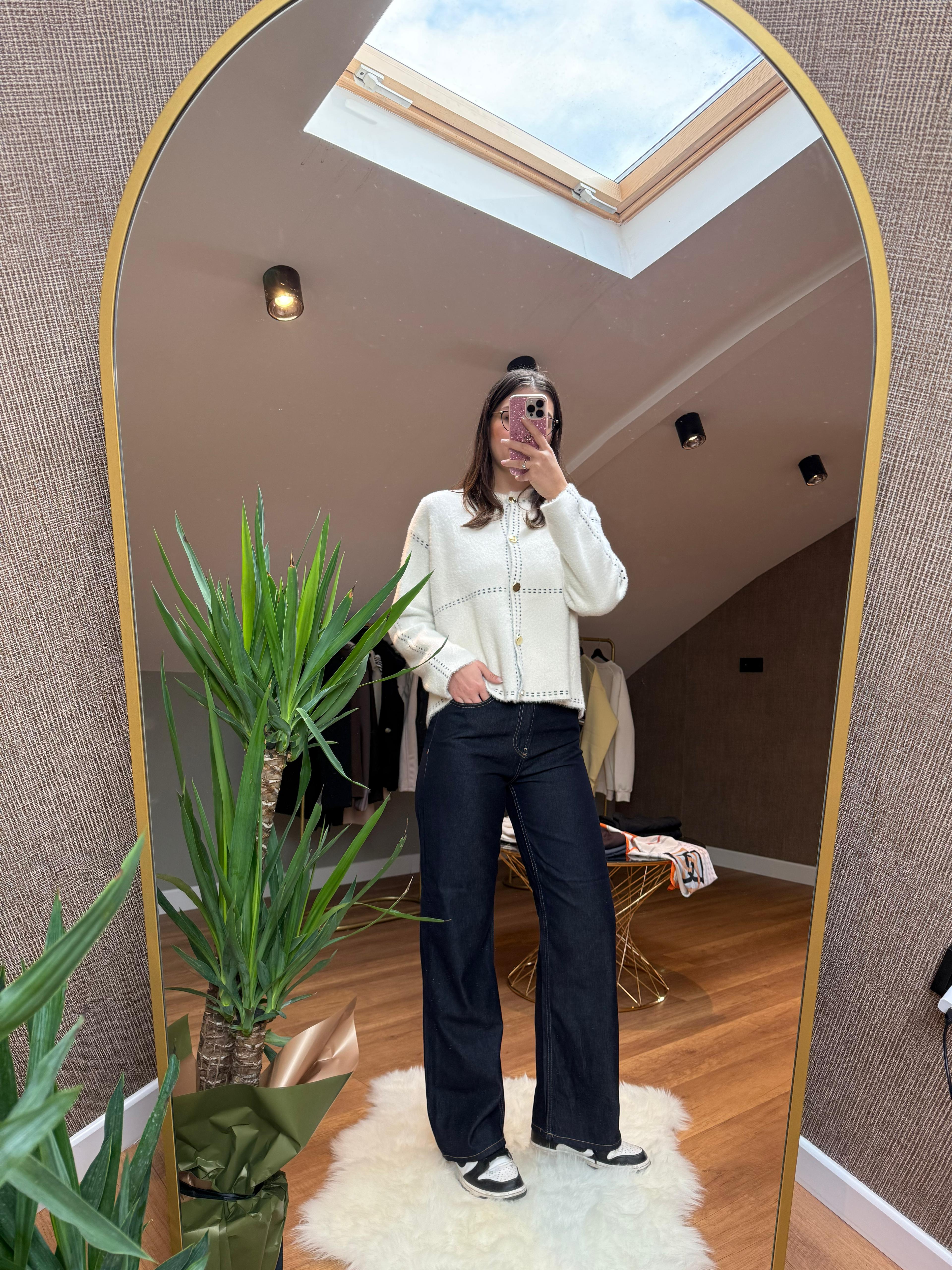 Yüksek Bel Geniş Paça Kot Pantolon - Lacivert