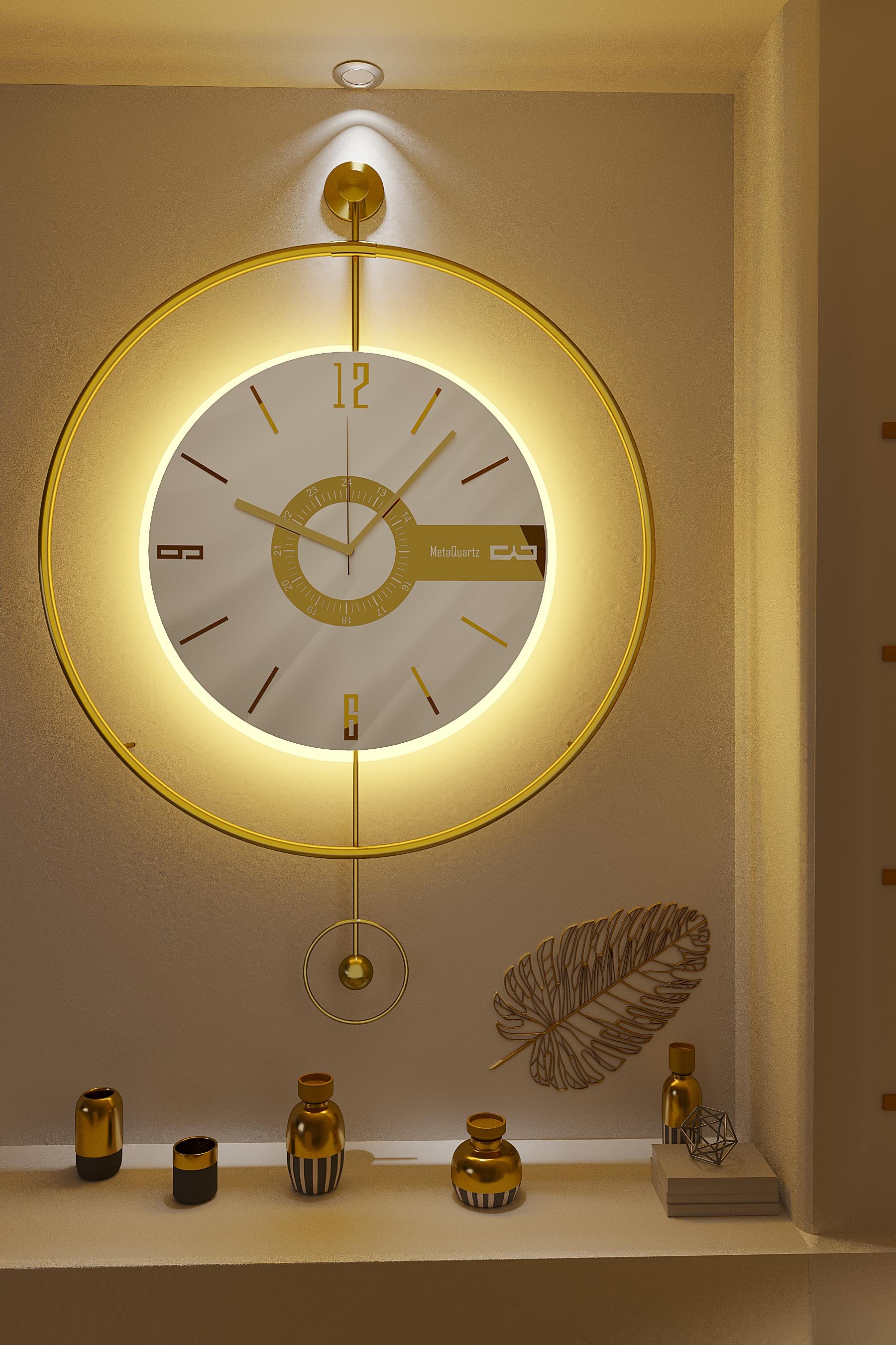 ELİT THREE Gold (pilli Led) Metal Duvar Saati,Dekoratif Duvar Saati