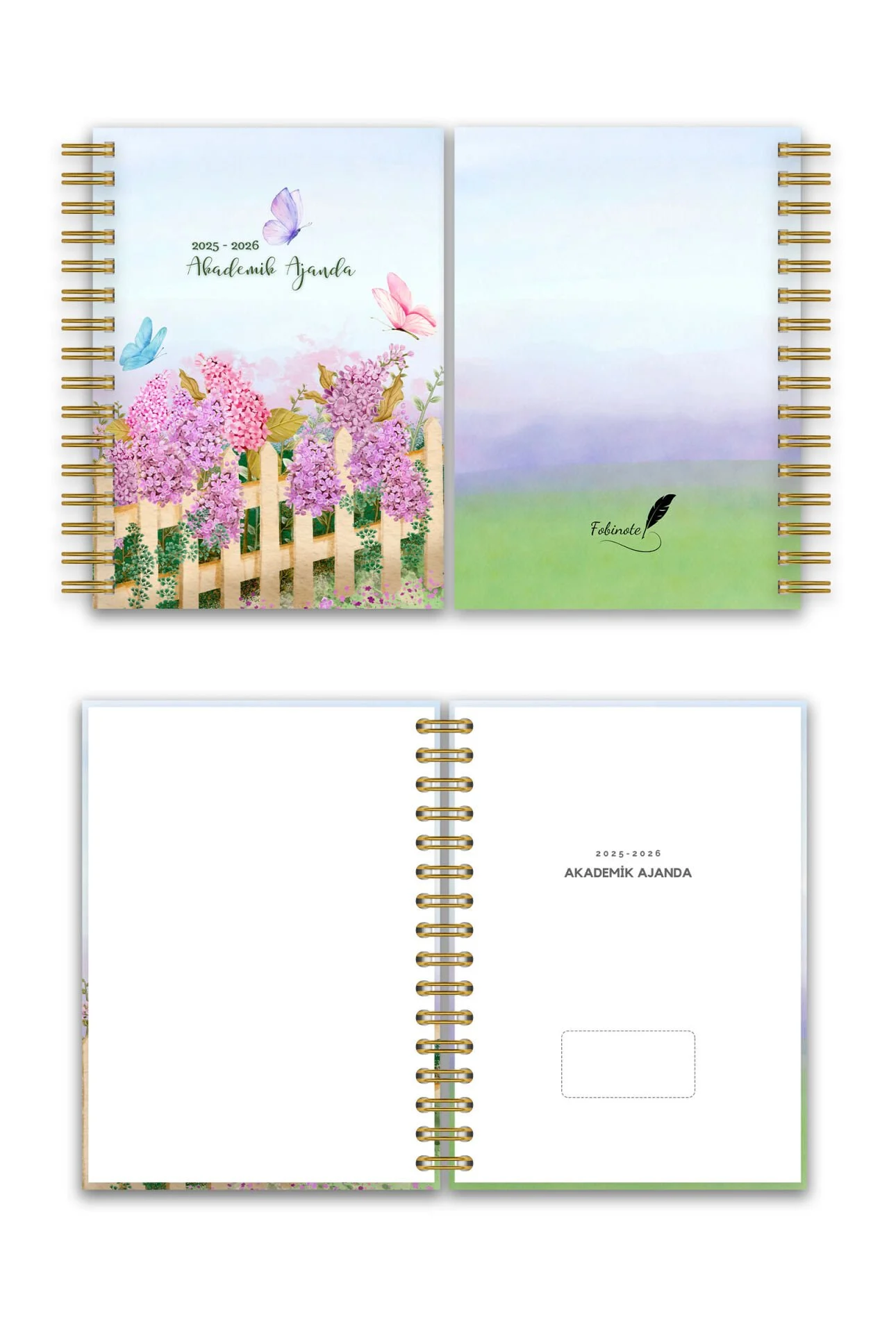 Fobinote 2025-2026 A5 Spiralli Akademik Ajanda Sert Kapak Akademik Leylak