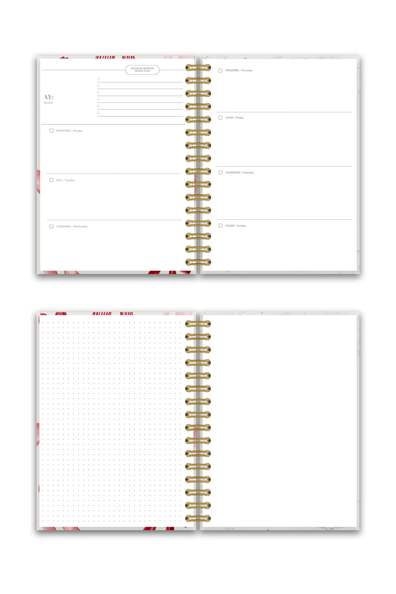Sert Kapak A5 Spiralli Ajanda (SÜRESİZ PLANLAYICI AJANDA) Kırmızı Kurdele