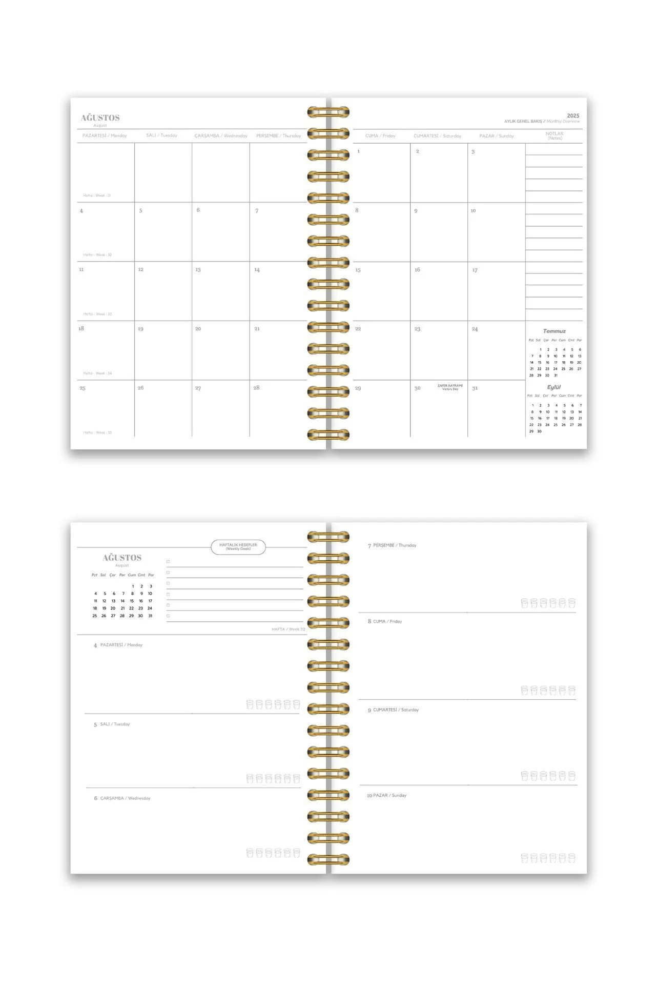 Fobinote 2025-2026 A5 Spiralli Akademik Ajanda Sert Kapak Akademik Güneş