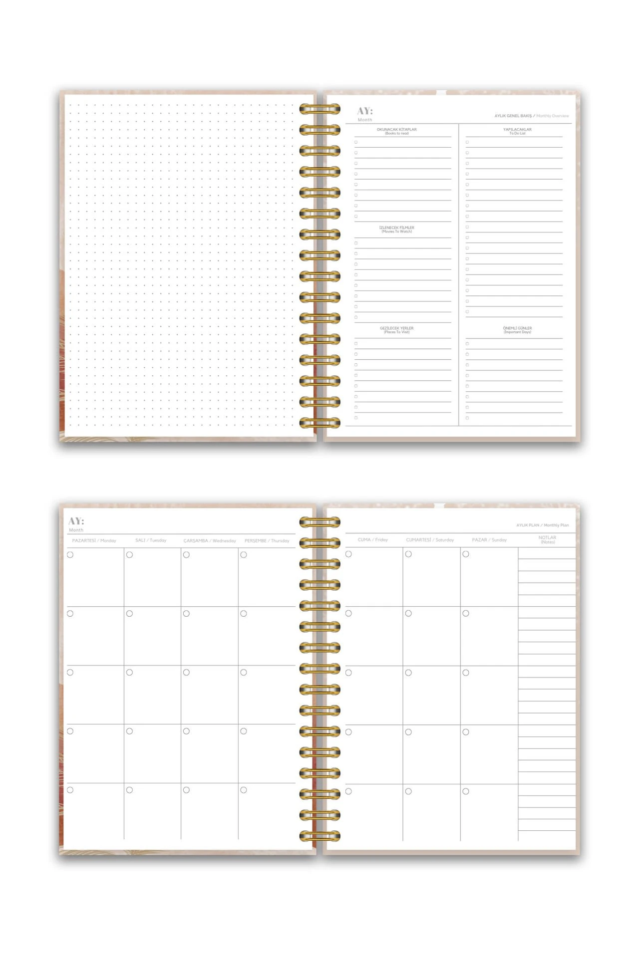 Sert Kapak A5 Spiralli Ajanda (SÜRESİZ PLANLAYICI AJANDA) Bohem