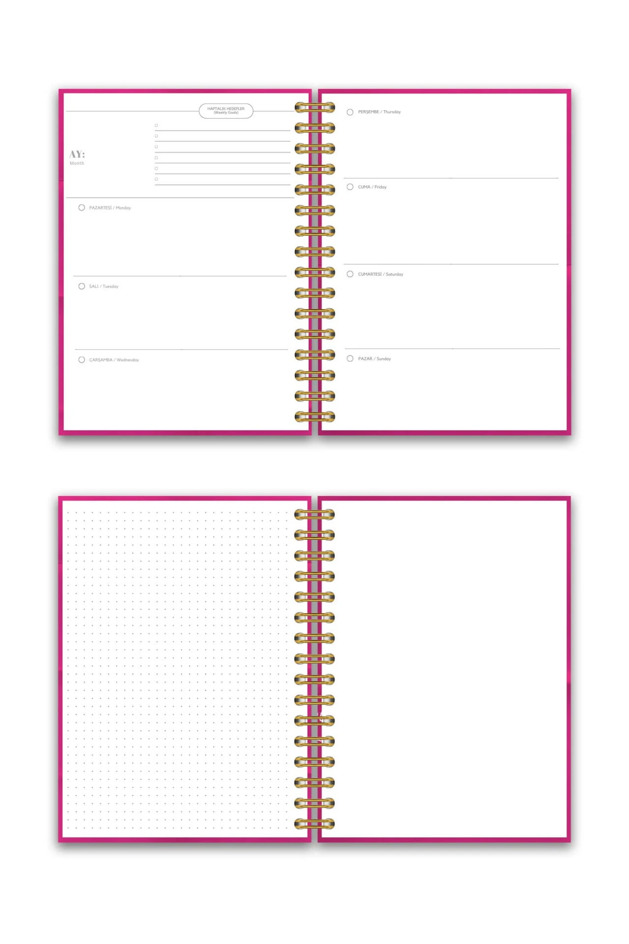 Sert Kapak A5 Spiralli Ajanda (SÜRESİZ PLANLAYICI AJANDA) Pembe