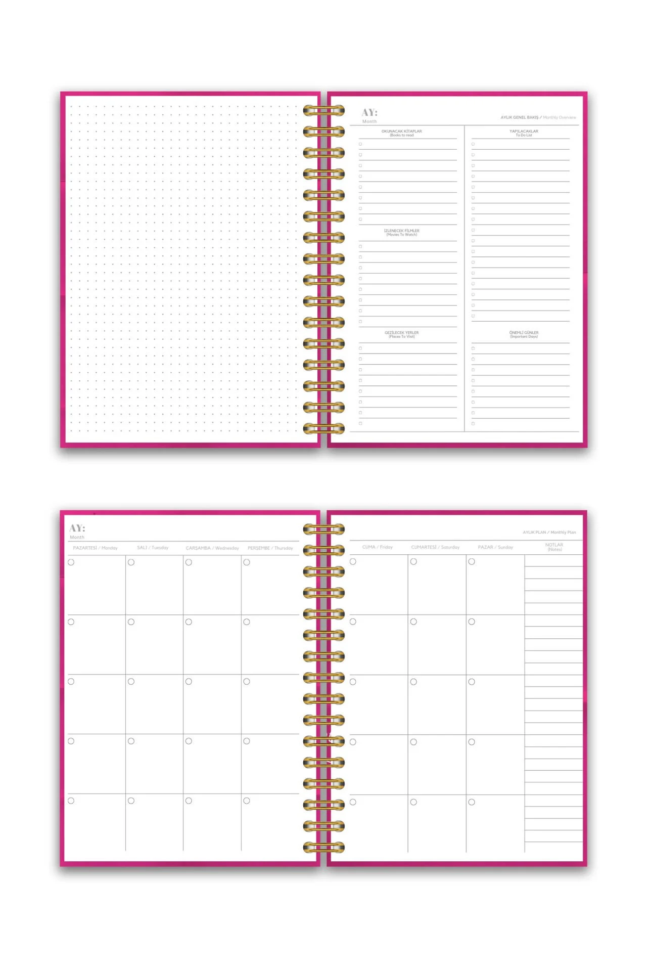 Sert Kapak A5 Spiralli Ajanda (SÜRESİZ PLANLAYICI AJANDA) Pembe