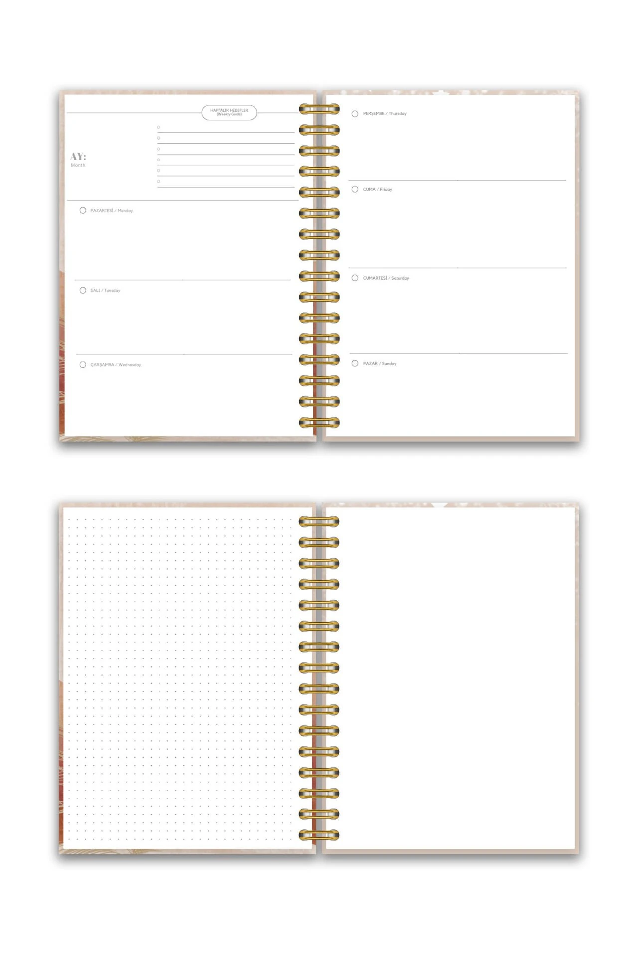Sert Kapak A5 Spiralli Ajanda (SÜRESİZ PLANLAYICI AJANDA) Bohem