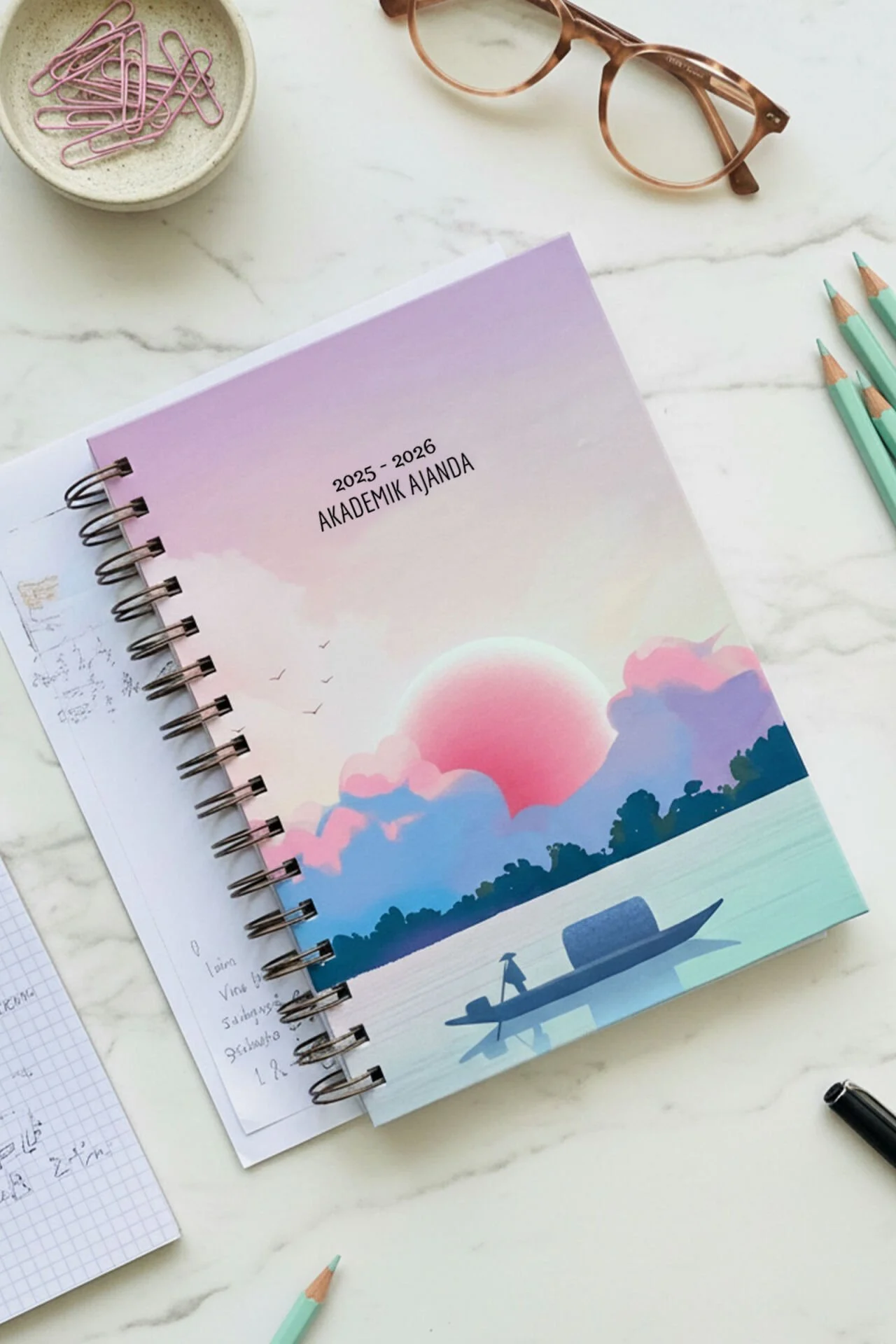 Fobinote 2025-2026 A5 Spiralli Akademik Ajanda Sert Kapak Gün Batımı