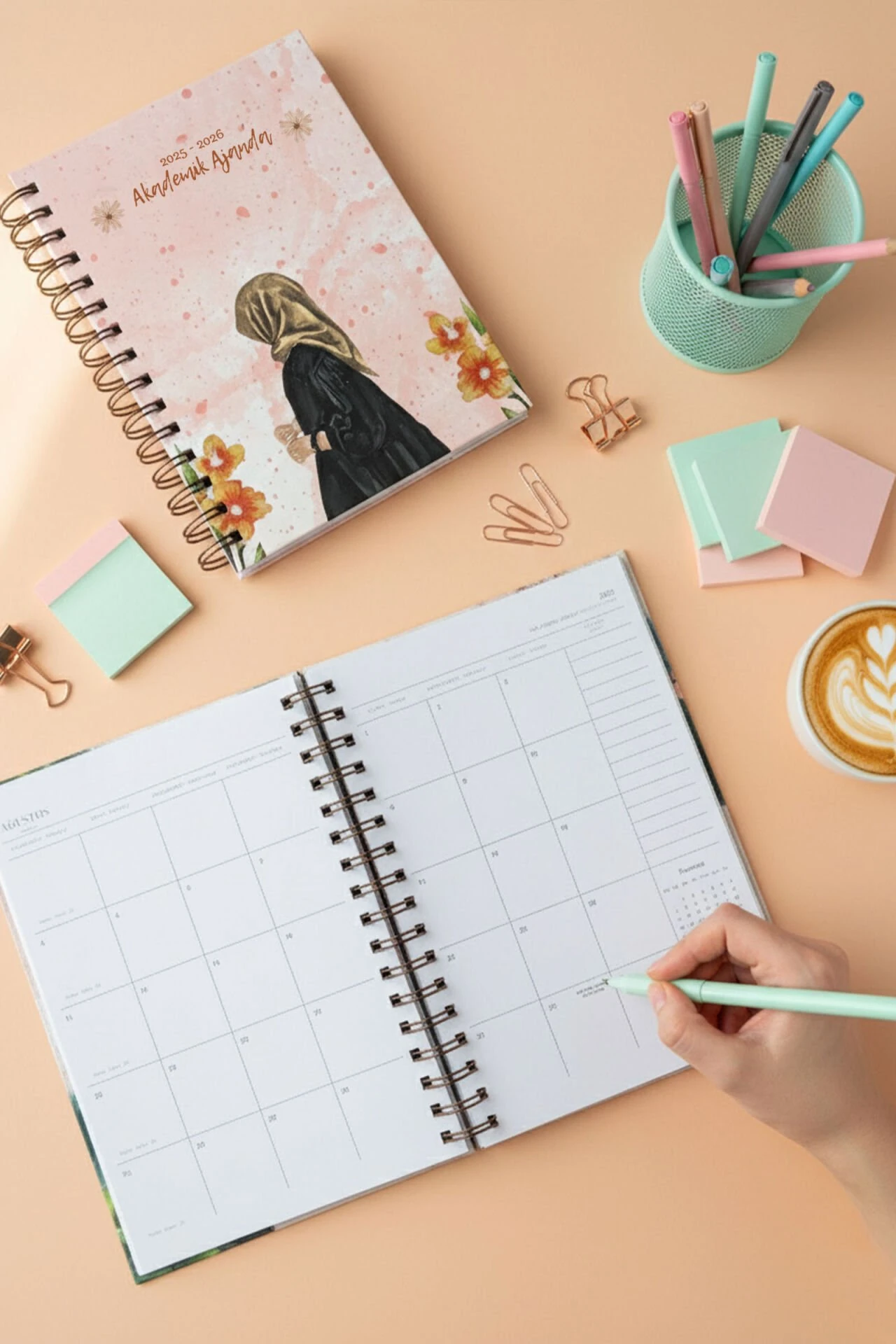Fobinote 2025-2026 A5 Spiralli Akademik Ajanda Sert Kapak Karaca