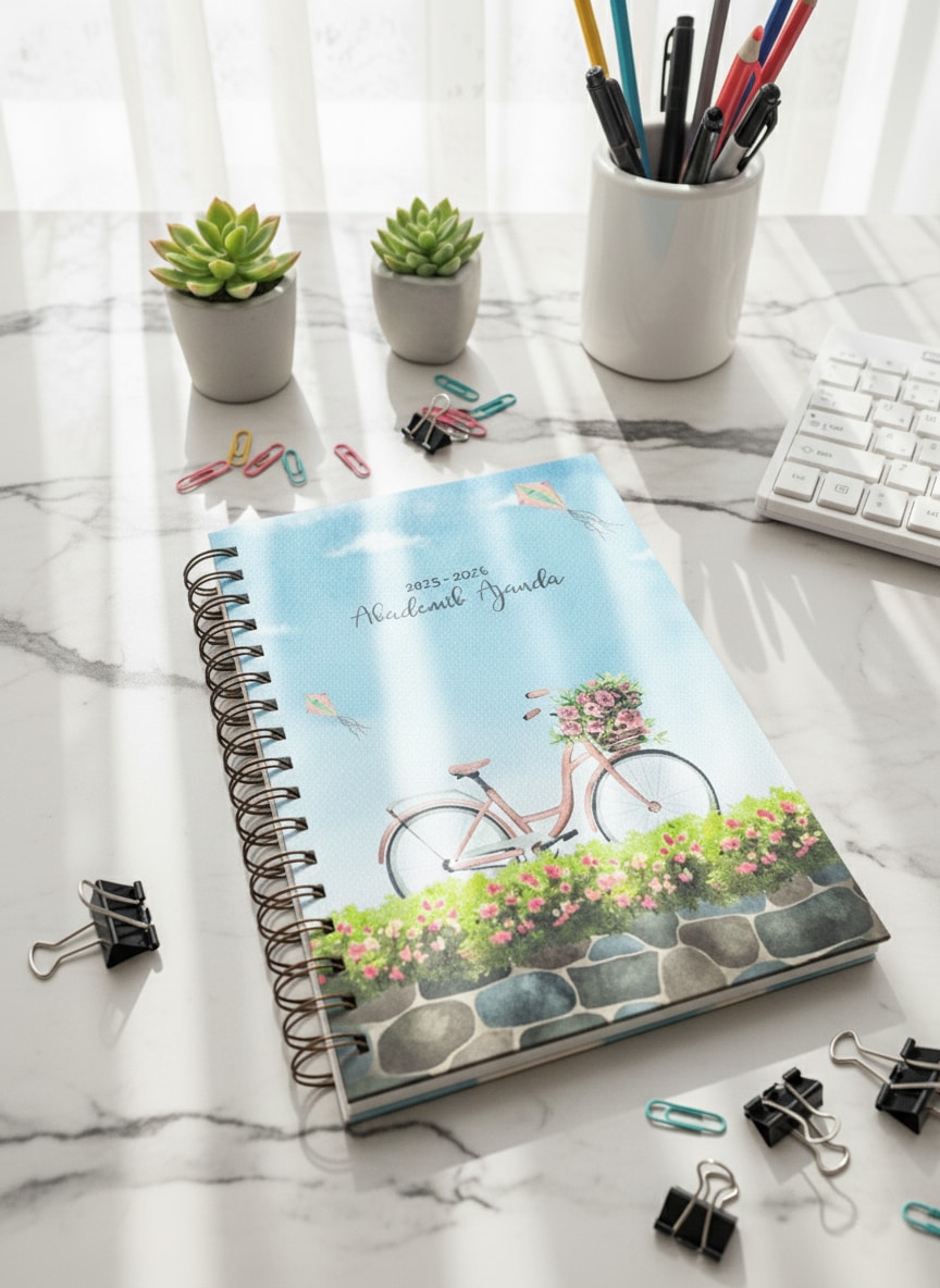 Fobinote 2025-2026 A5 Spiralli Akademik Ajanda Sert Kapak Bisiklet