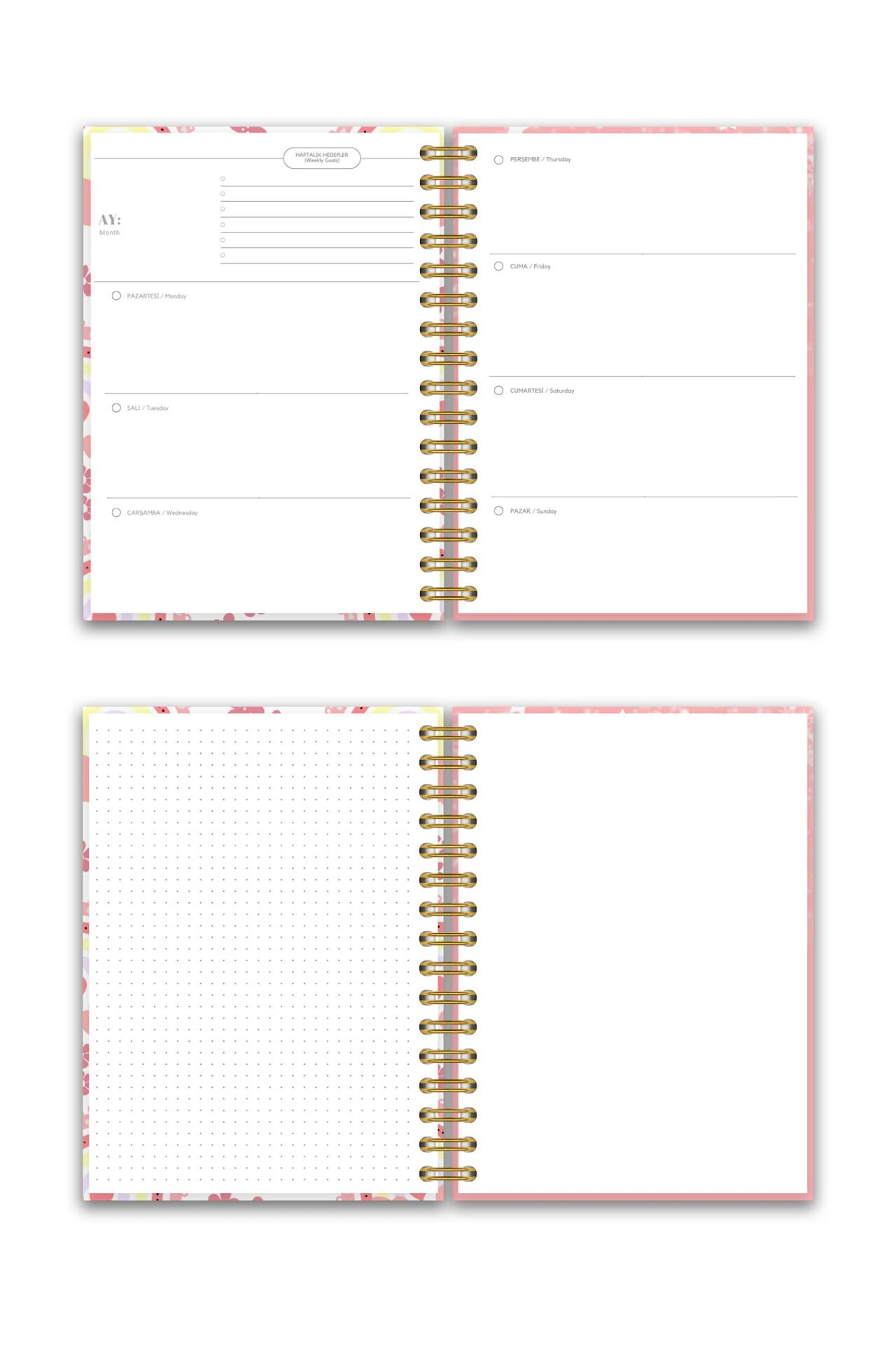 Sert Kapak A5 Spiralli Ajanda (SÜRESİZ PLANLAYICI AJANDA) Pembe Kuşak