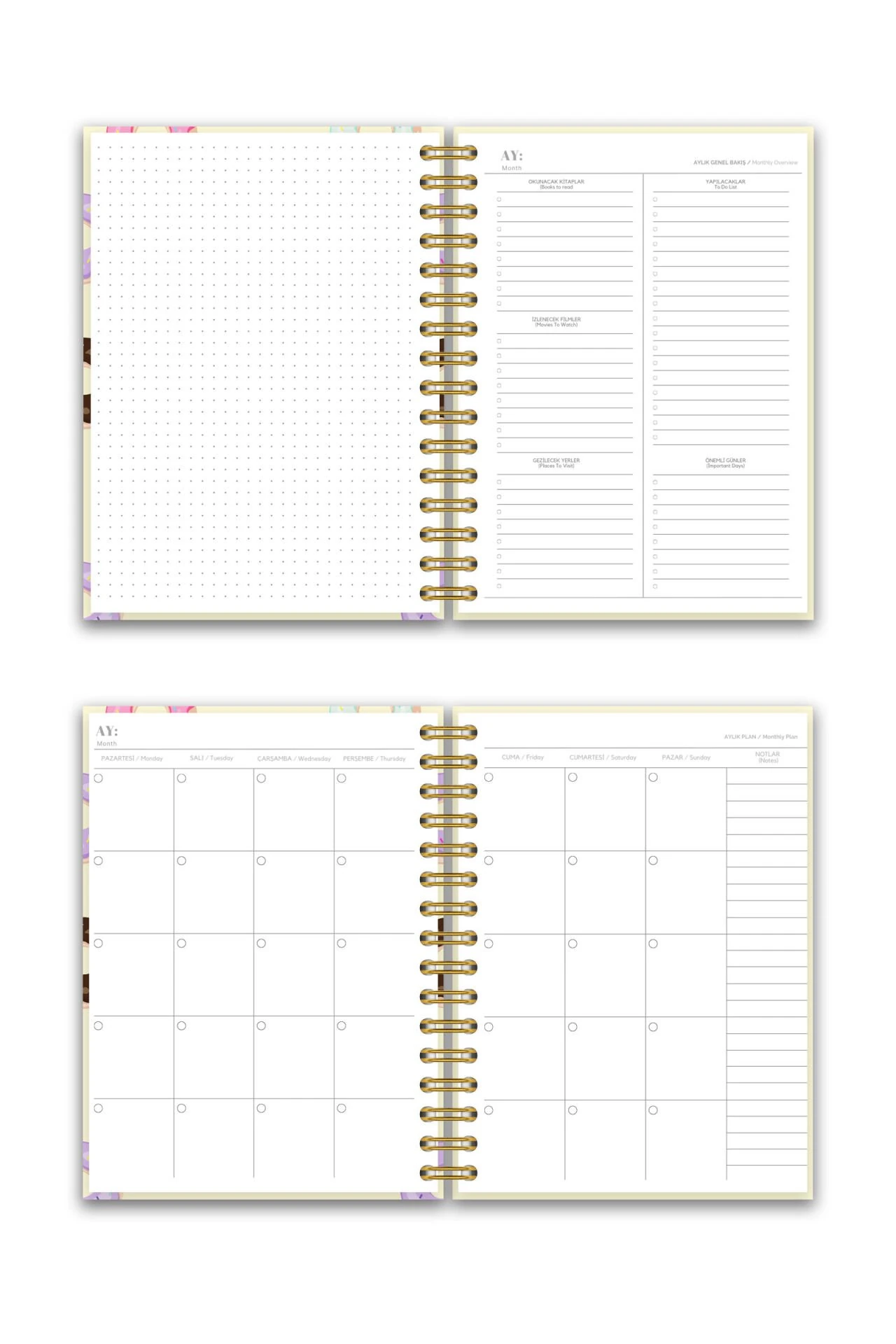 Sert Kapak A5 Spiralli Ajanda (SÜRESİZ PLANLAYICI AJANDA) Donut