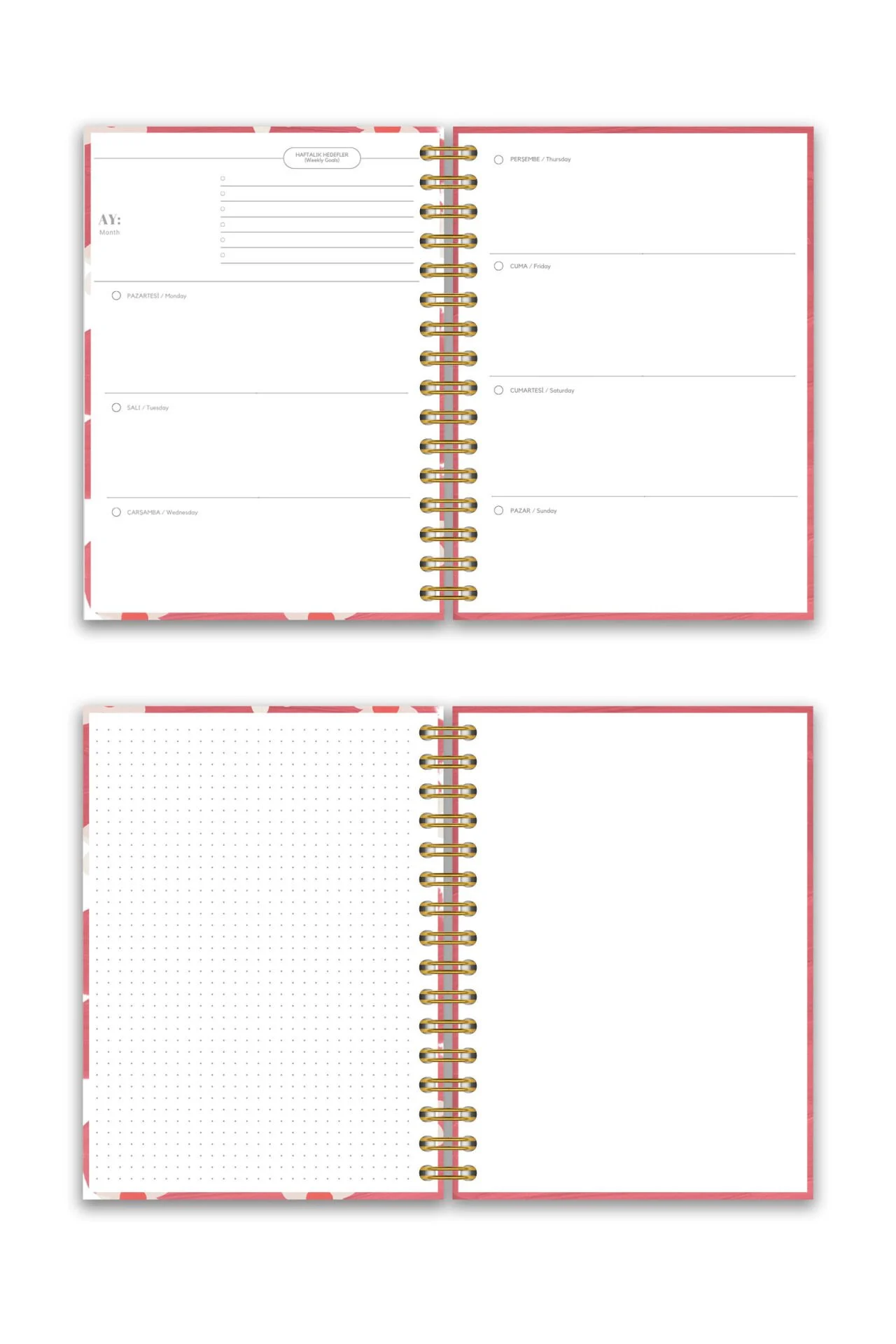 Sert Kapak A5 Spiralli Ajanda (SÜRESİZ PLANLAYICI AJANDA) Papatya