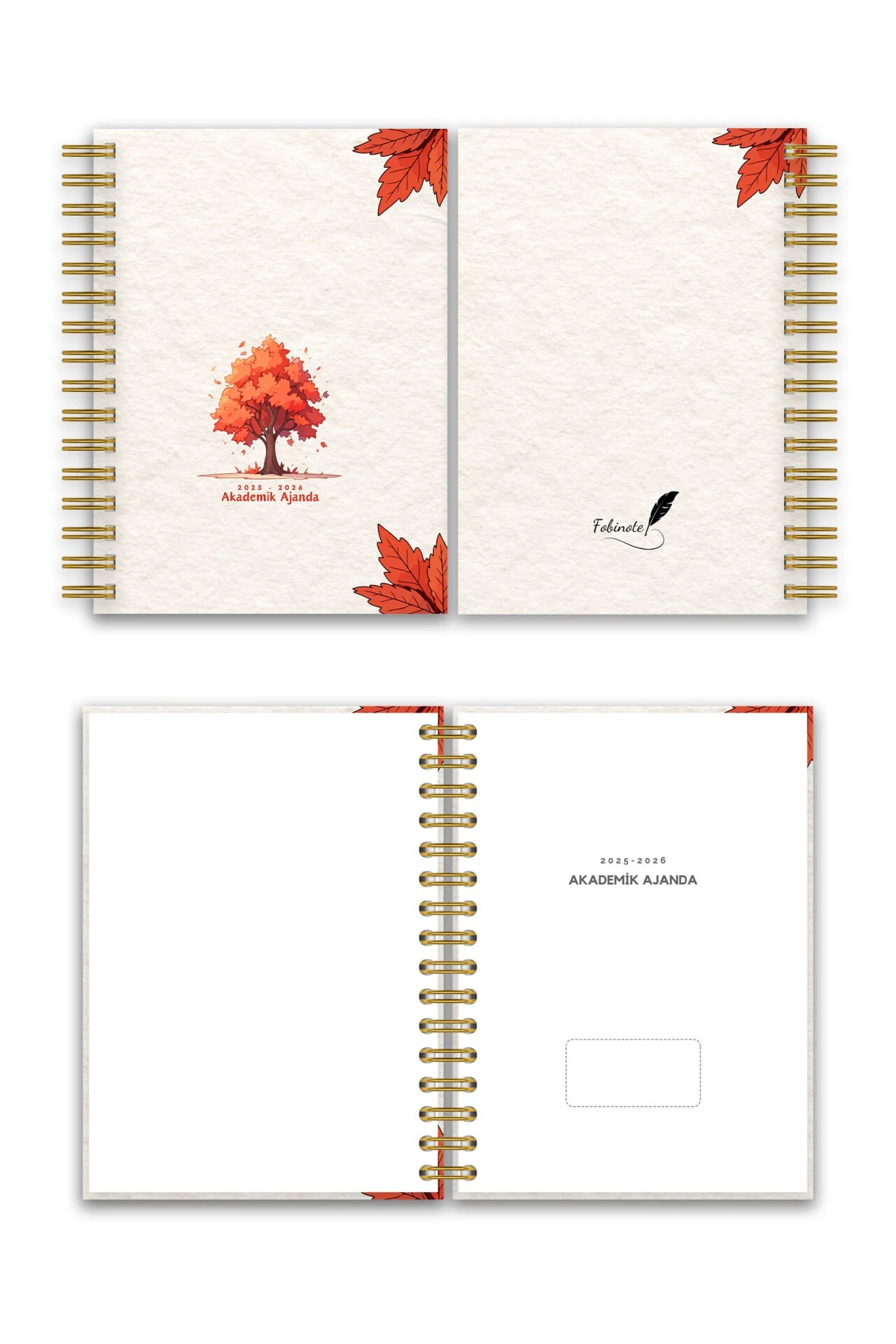 Fobinote 2025-2026 A5 Spiralli Akademik Ajanda Sert Kapak Çınar
