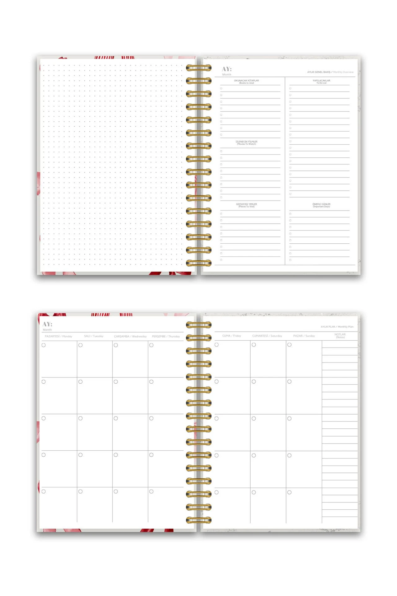 Sert Kapak A5 Spiralli Ajanda (SÜRESİZ PLANLAYICI AJANDA) Kırmızı Kurdele