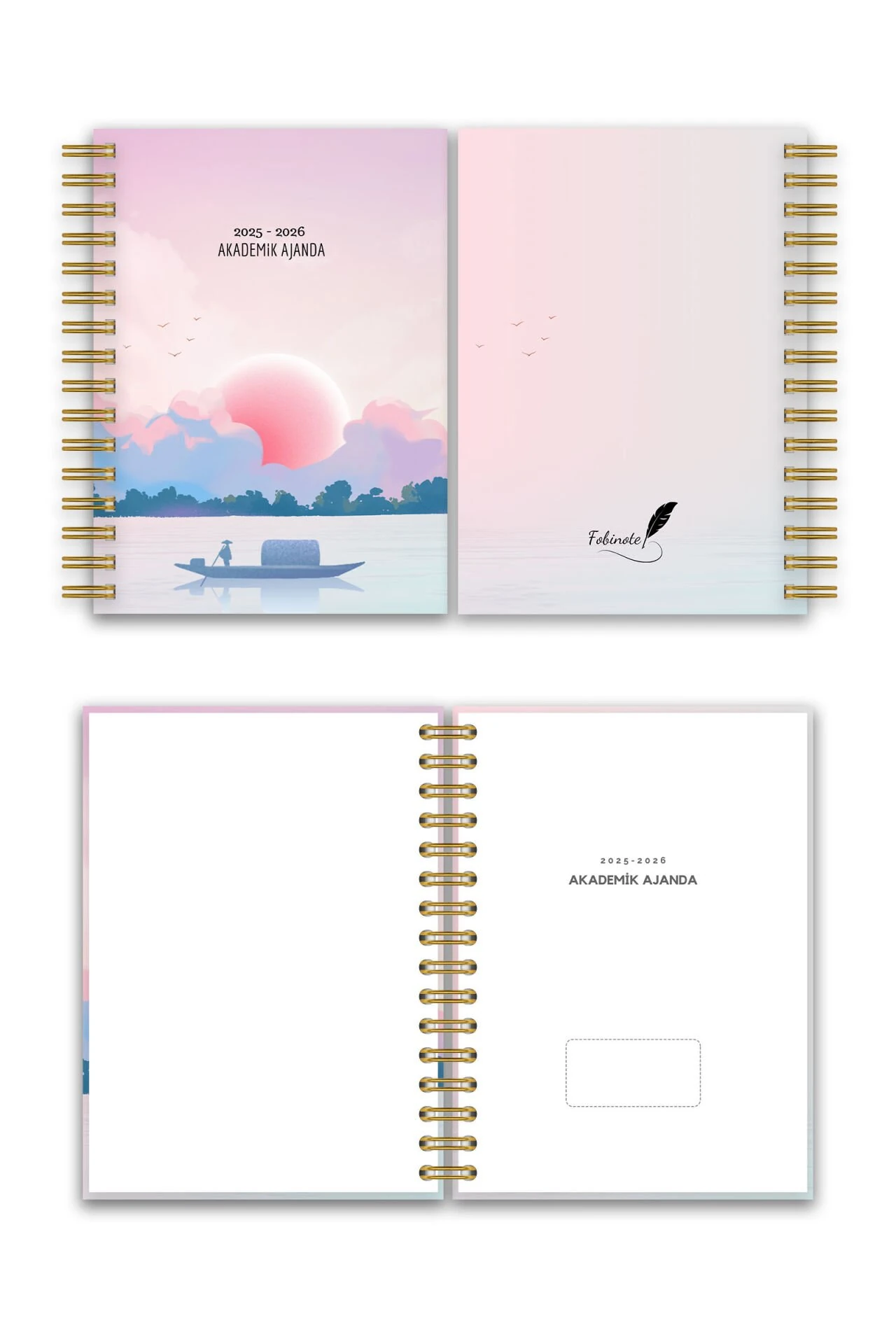 Fobinote 2025-2026 A5 Spiralli Akademik Ajanda Sert Kapak Gün Batımı