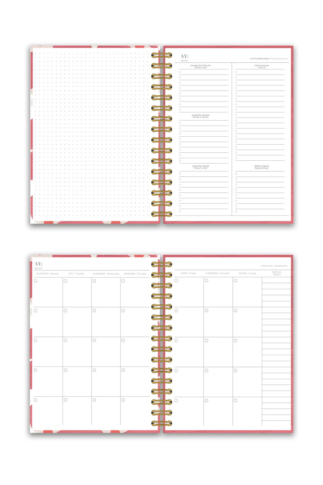 Sert Kapak A5 Spiralli Ajanda (SÜRESİZ PLANLAYICI AJANDA) Papatya