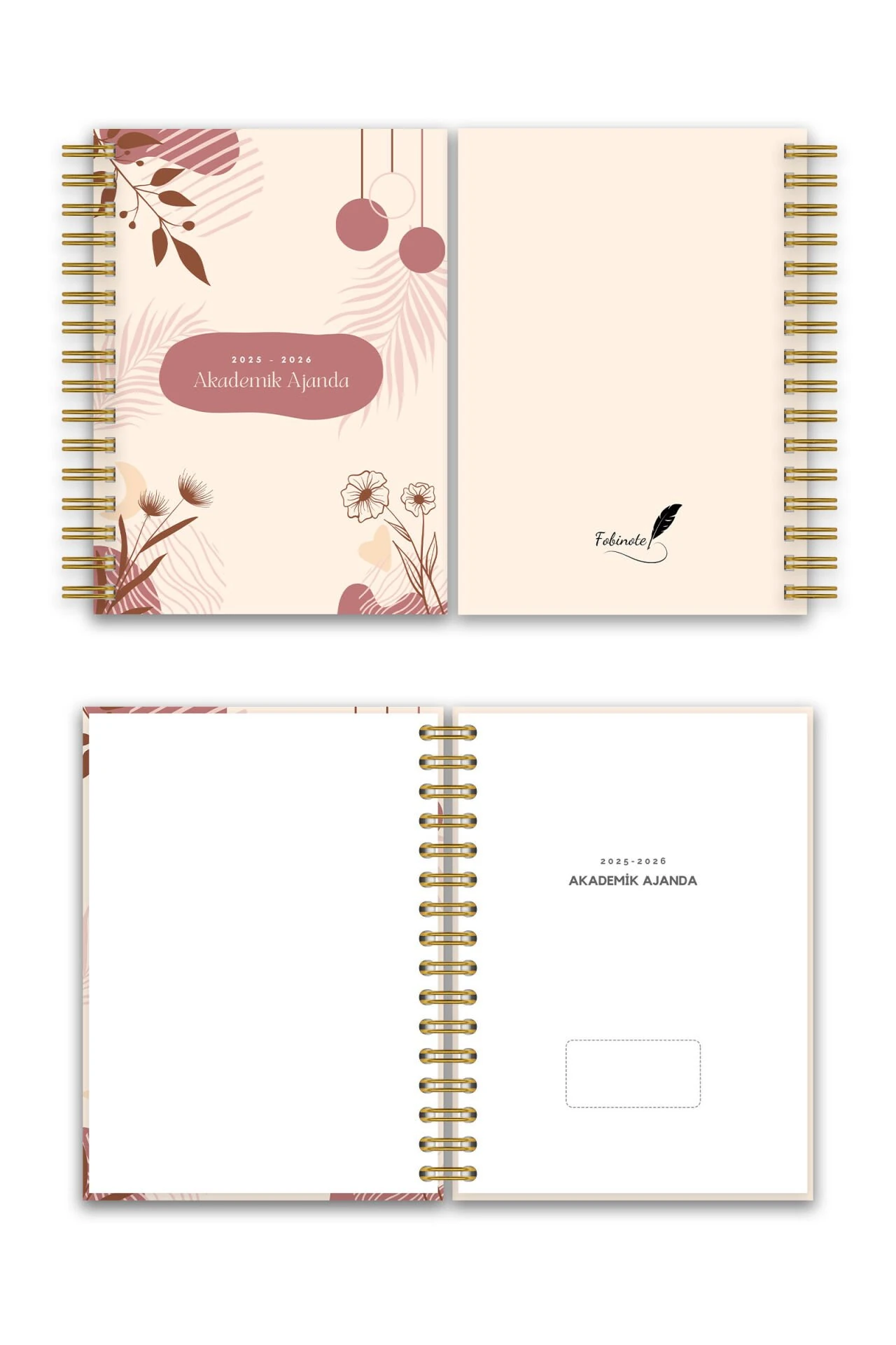 Fobinote 2025-2026 A5 Spiralli Akademik Ajanda Sert Kapak Akademik Bohem