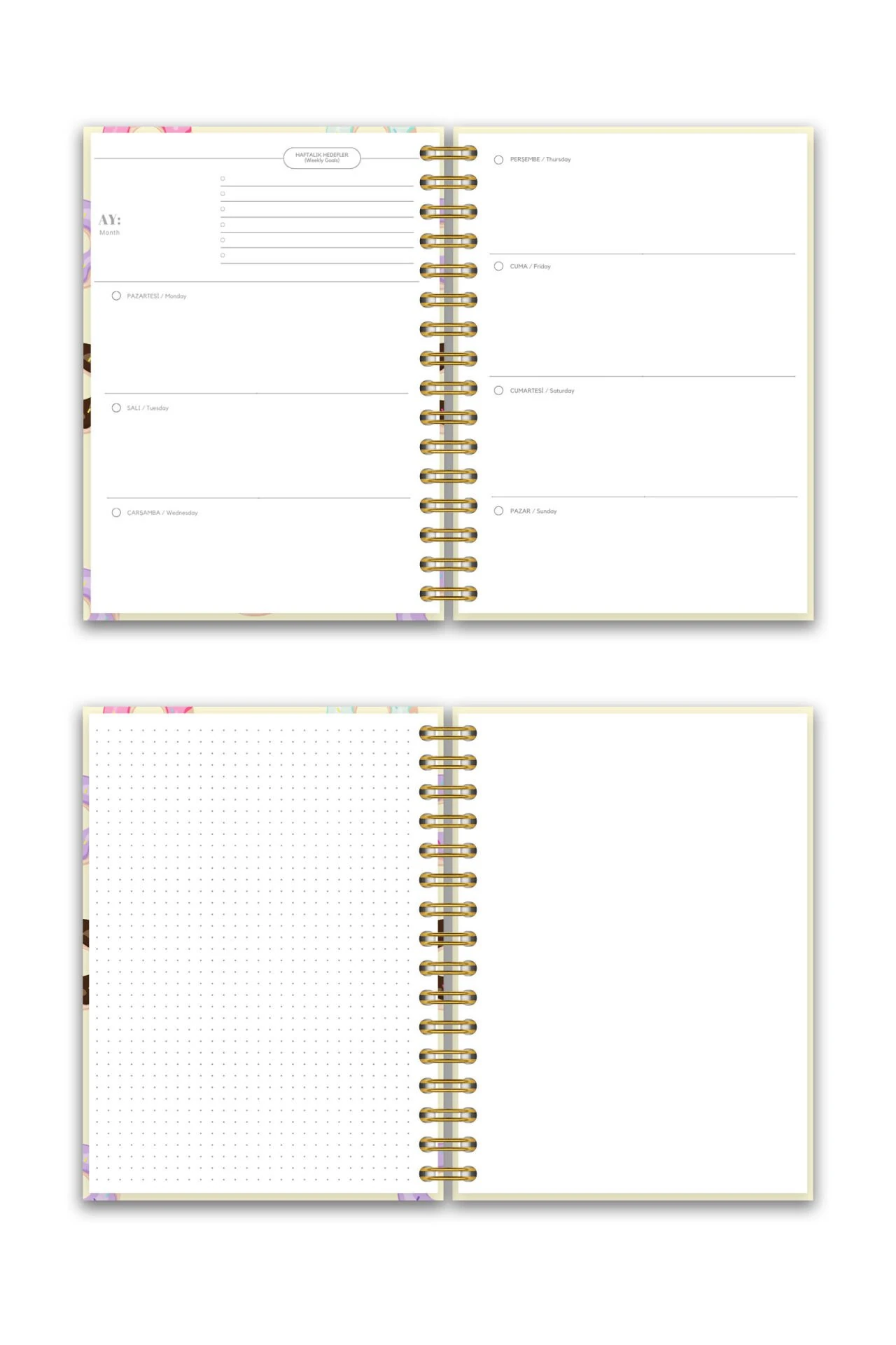 Sert Kapak A5 Spiralli Ajanda (SÜRESİZ PLANLAYICI AJANDA) Donut