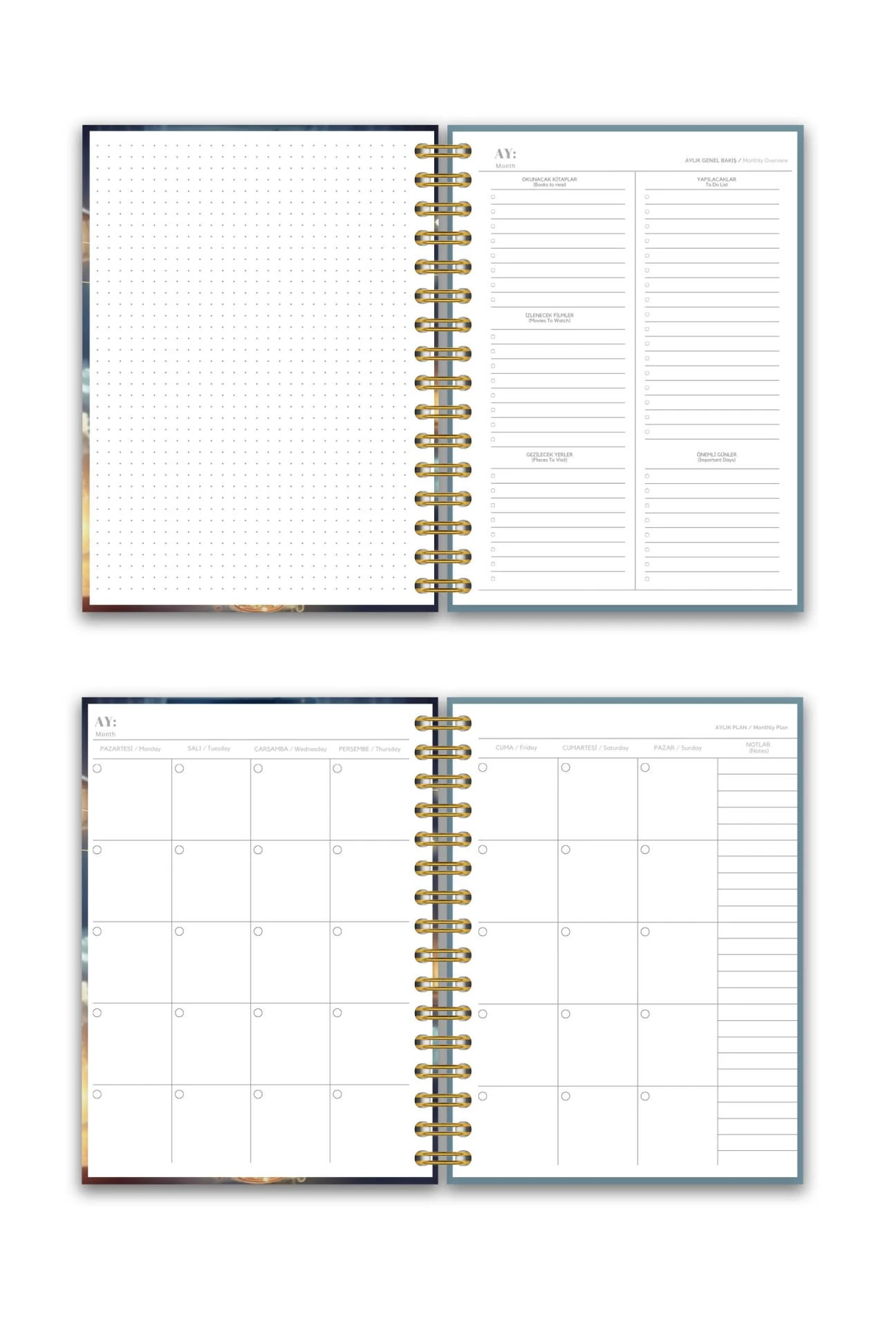 Sert Kapak A5 Spiralli Ajanda (SÜRESİZ PLANLAYICI AJANDA) Gece Lambası