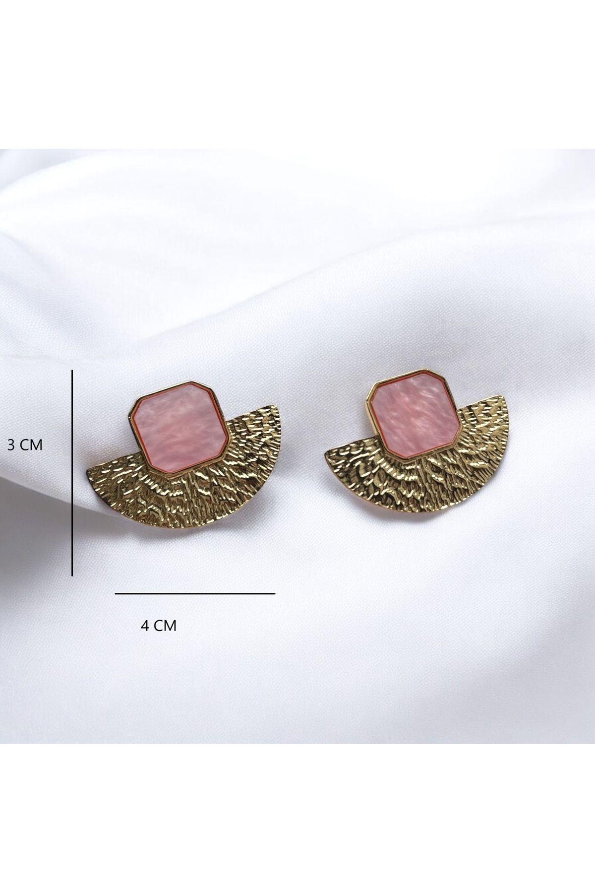 Metal Ezme Plaka Mineli Yelpaze Küpe