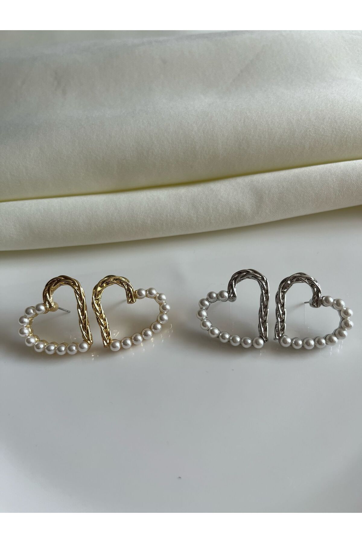 İnciLİ Kalp Detaylı Kadın Küpe