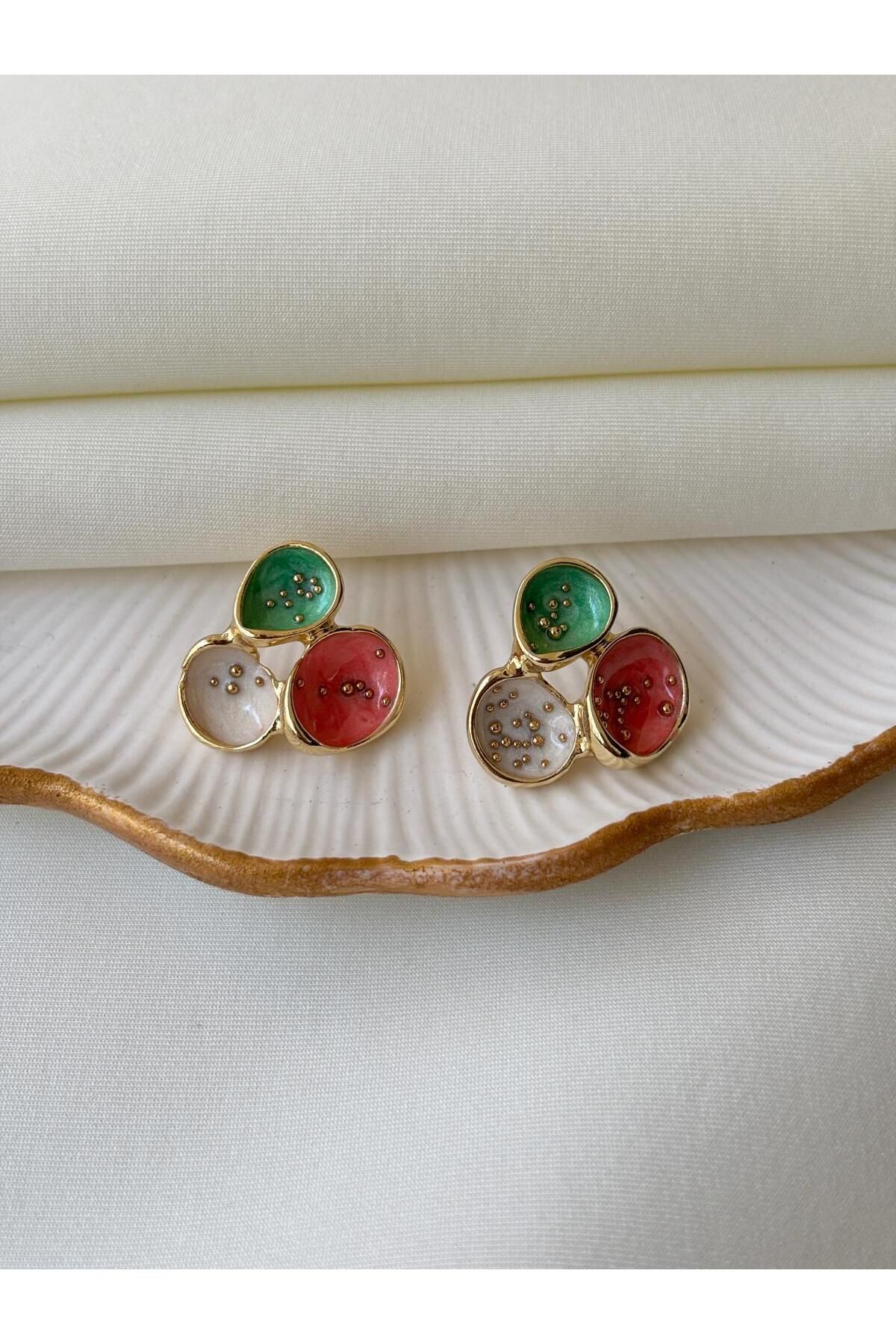 Üç Renkli Tasarım Kadın Küpe