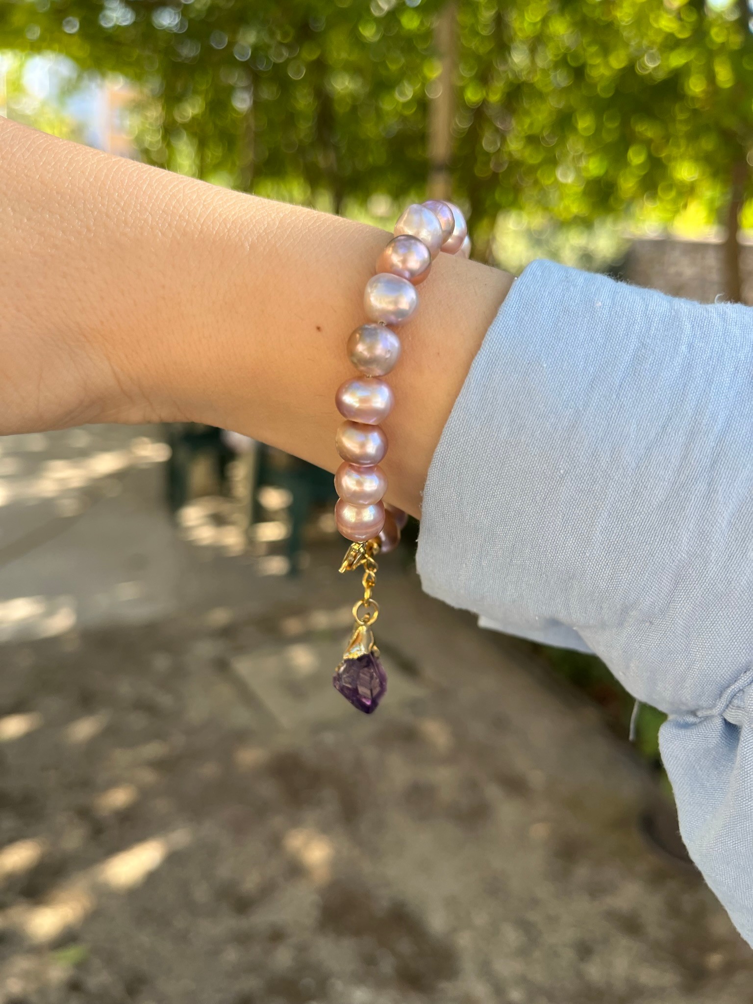 PINK JULIA WITH AMETHYST REAL PEARL BRACELET