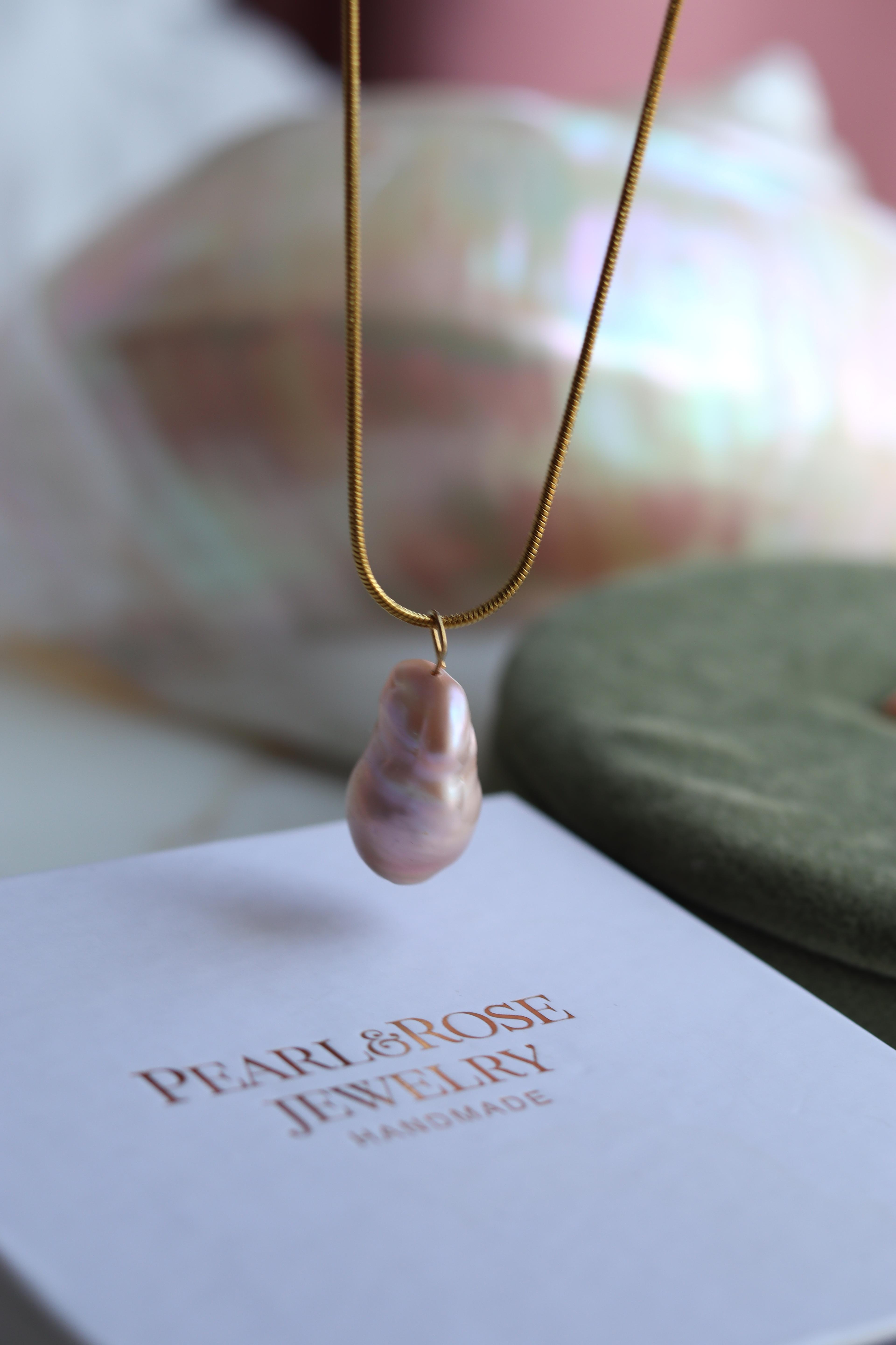 PEMBE BAROK GERÇEK İNCİ KOLYE