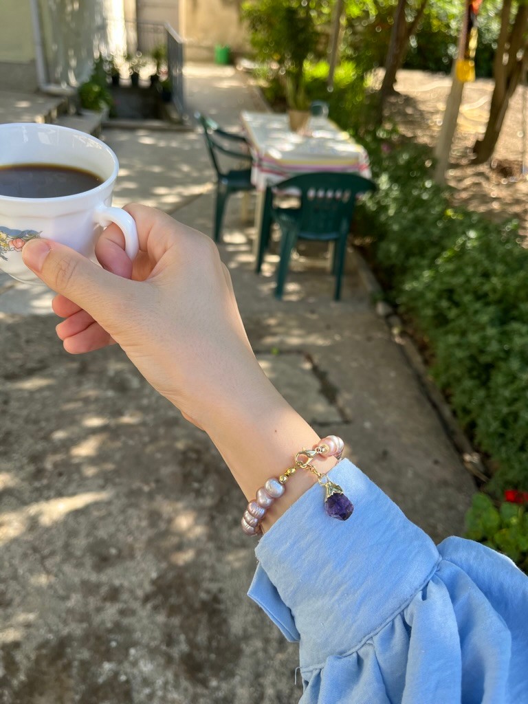 PINK JULIA WITH AMETHYST REAL PEARL BRACELET