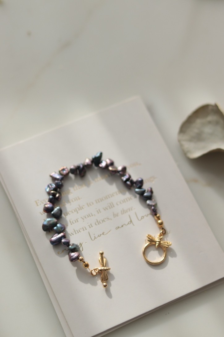 BLACK KESHI REAL PEARL BRACELET