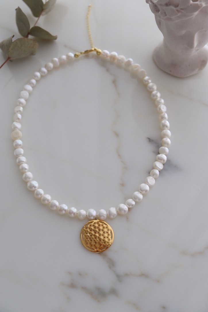 FLOWER OF LIFE REAL PEARL NECKLACE