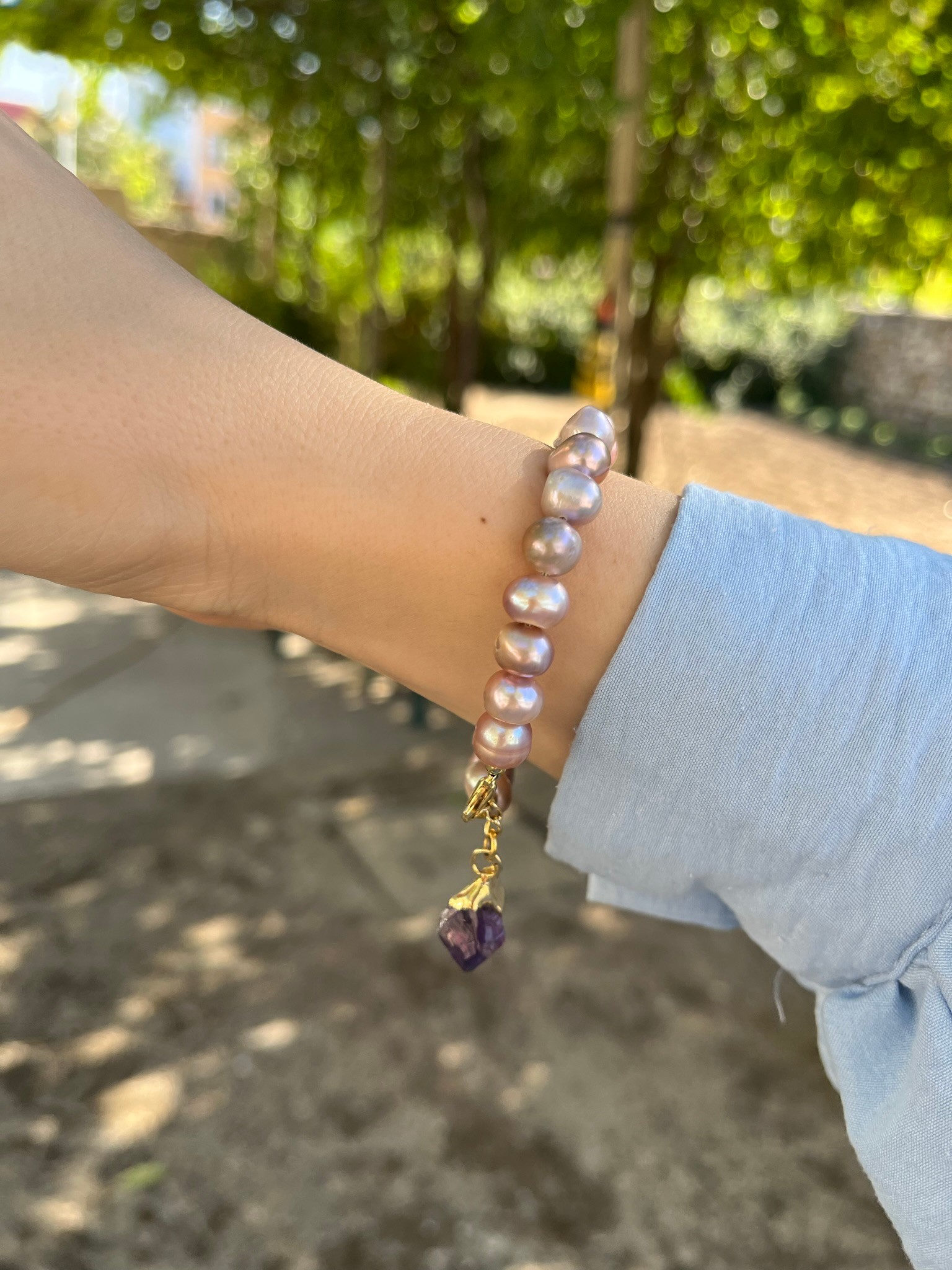 PINK JULIA WITH AMETHYST REAL PEARL BRACELET