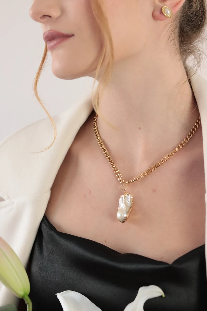 ELİZABET GOLD GERÇEK BAROK İNCİ KOLYE