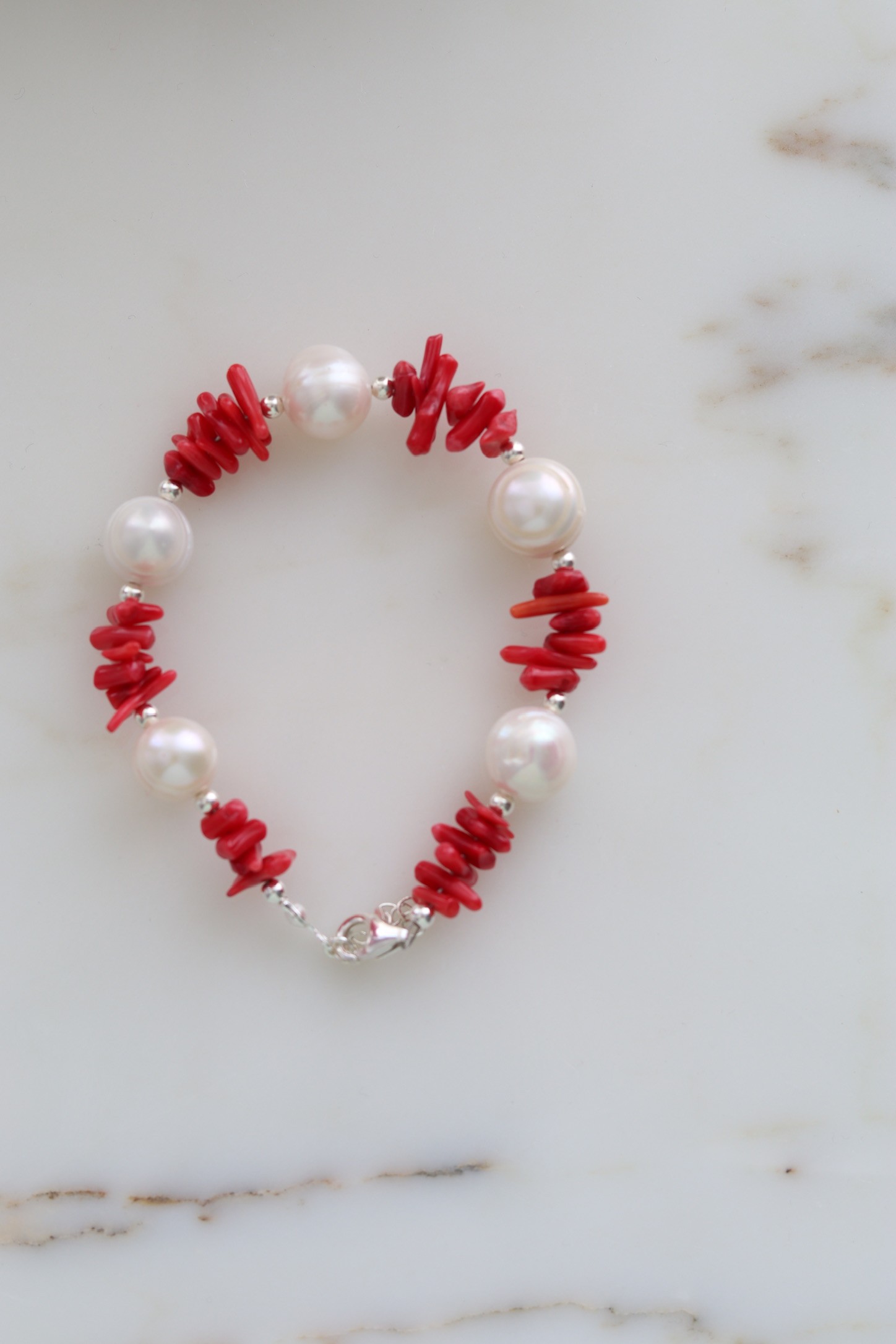 REAL PEARL & CORAL SILVER BRACELET