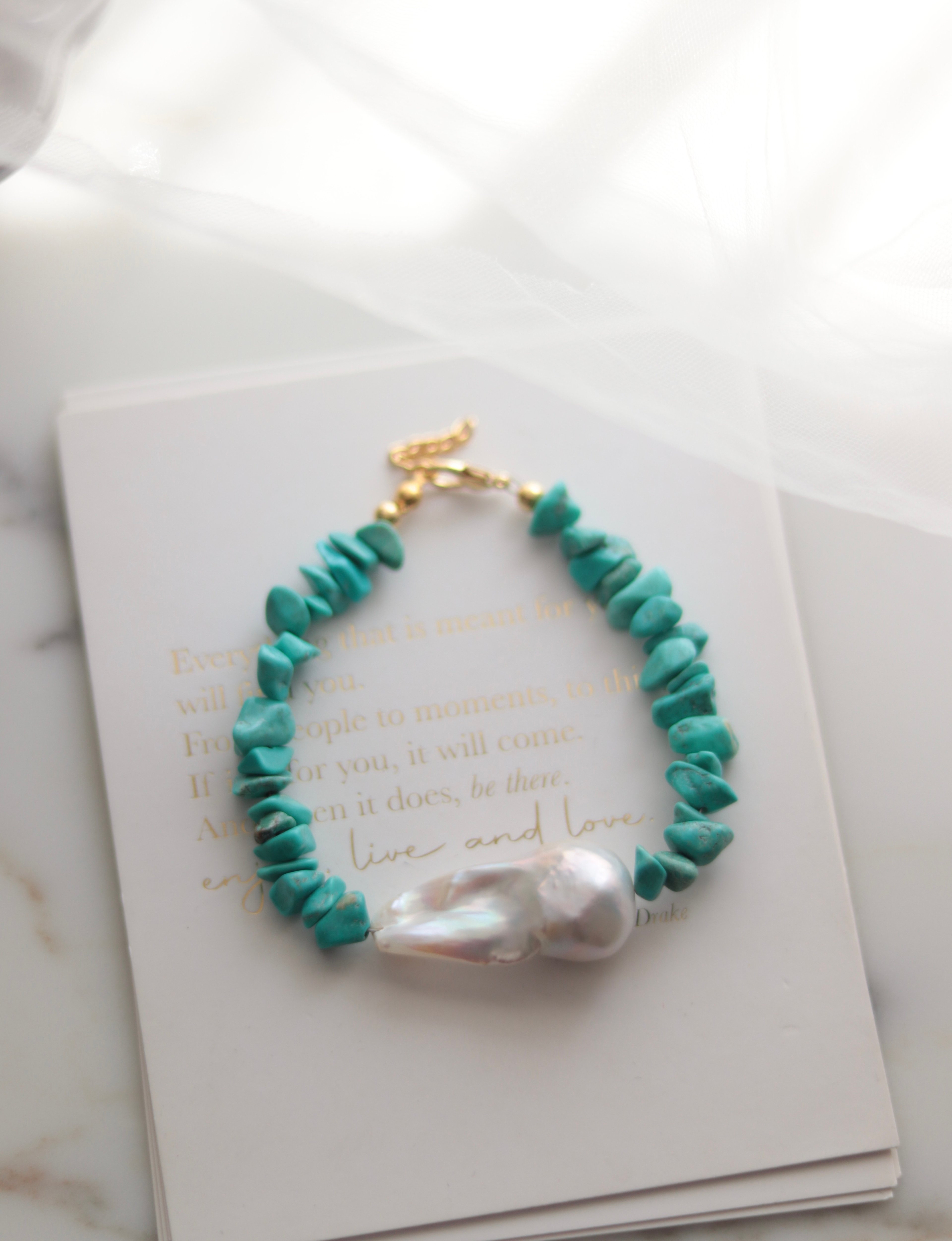 TURQUOISE AND REAL BAROQUE PEARL BRACELET