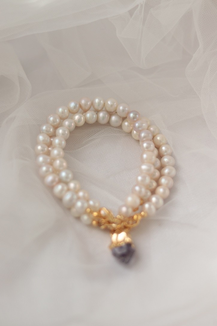 ROYAL AMETHYST REAL 3 PEARLS BRACELET 