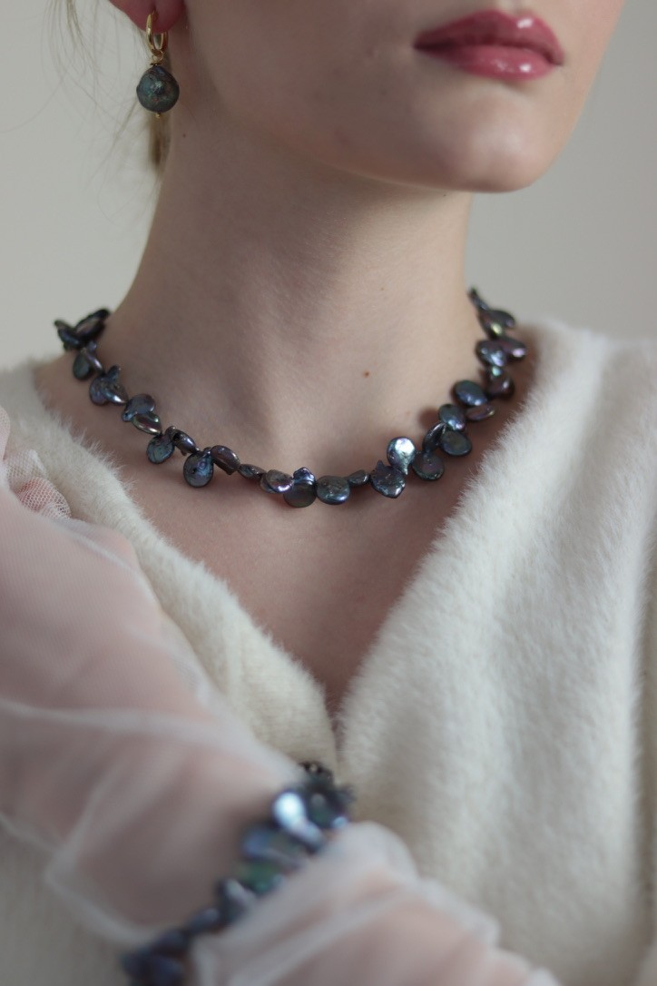 BLACK GLORİA REAL PEARL NECKLACE