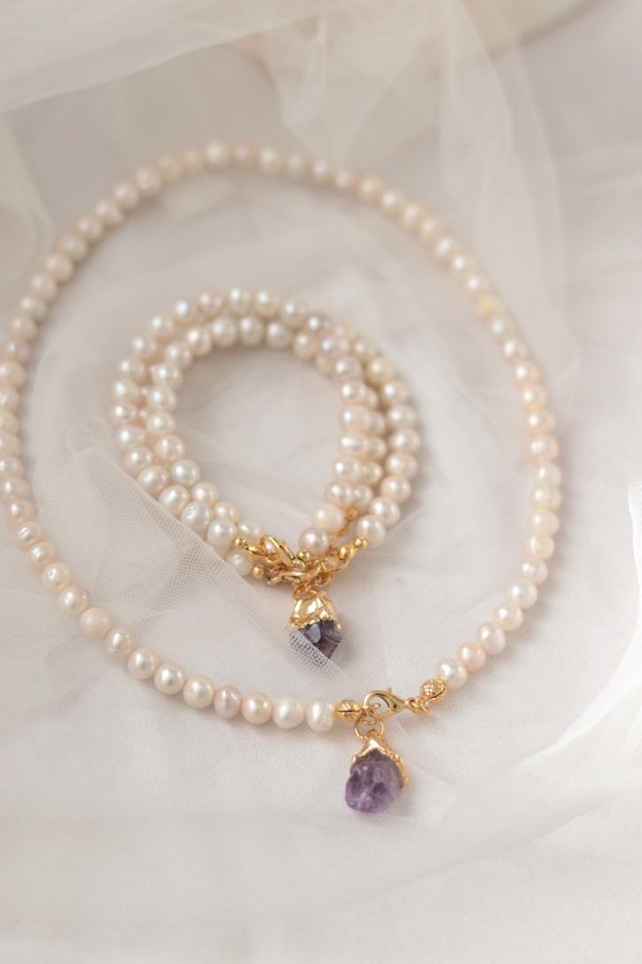 ROYAL AMETHYST REAL PEARL NECKLACE