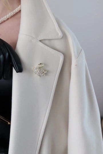 VELVET SEDEF BROŞ SERİSİ - GOLD TAŞLI KUĞU