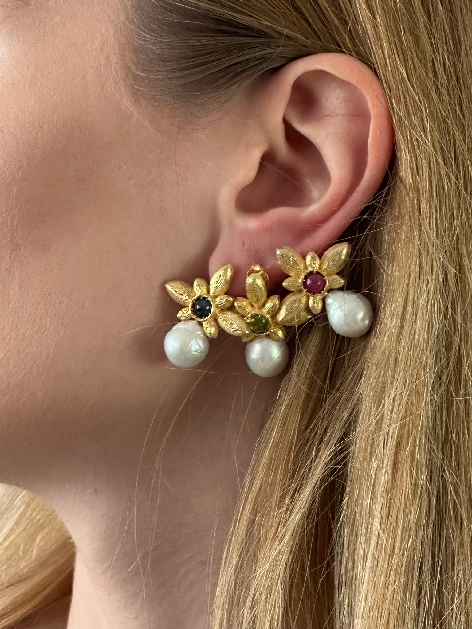 FLORAL REAL PEARL SİLVER EARRİNGS