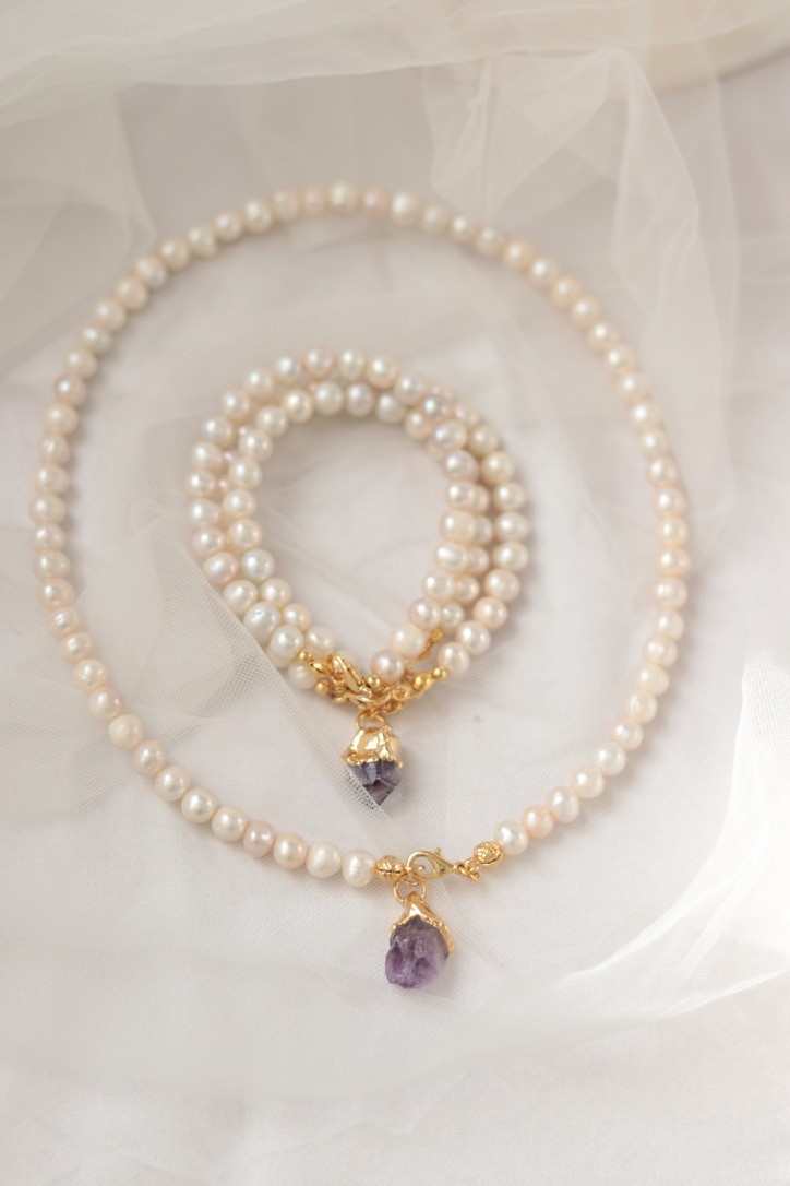 ROYAL AMETHYST REAL 3 PEARLS BRACELET 