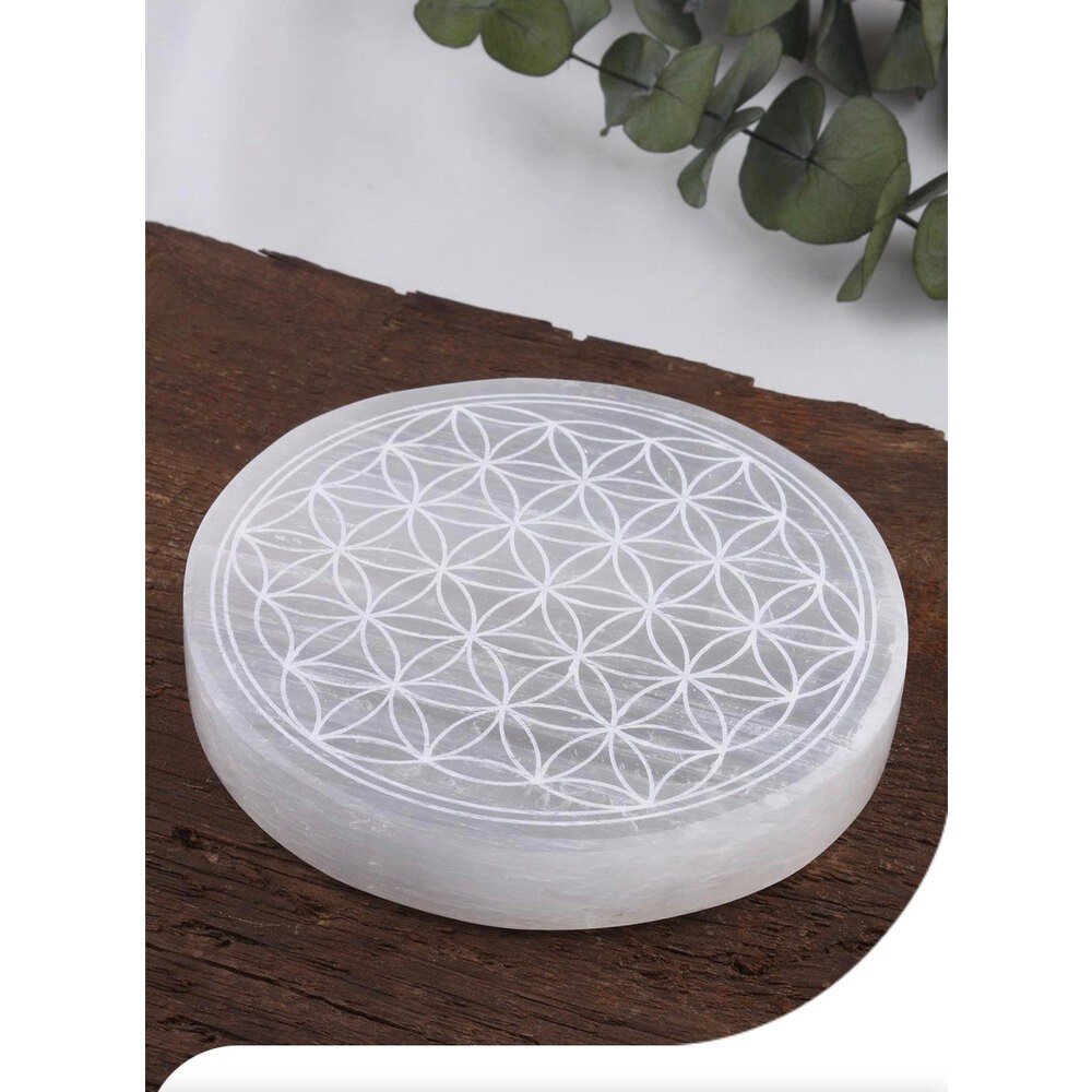 REAL SELENITE STONE FLOWER OF LIFE CIRCLE