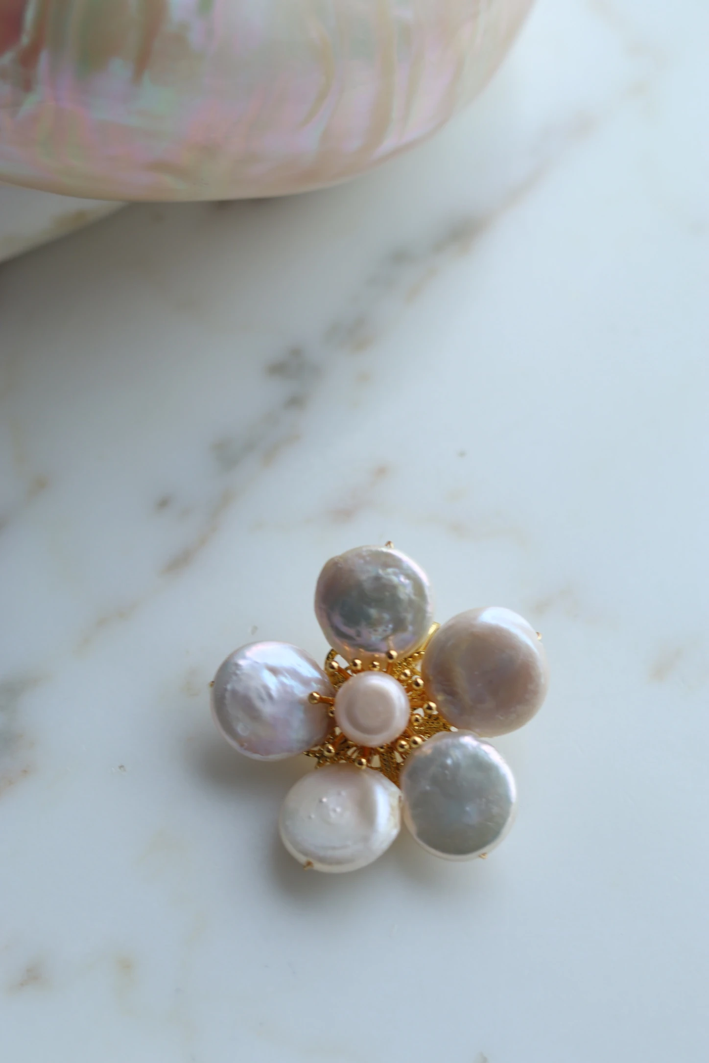 アクセサリー NANO gold plated pearl brooch SILVER 950 FLORAL NO.6 REAL PEARL BROOCH