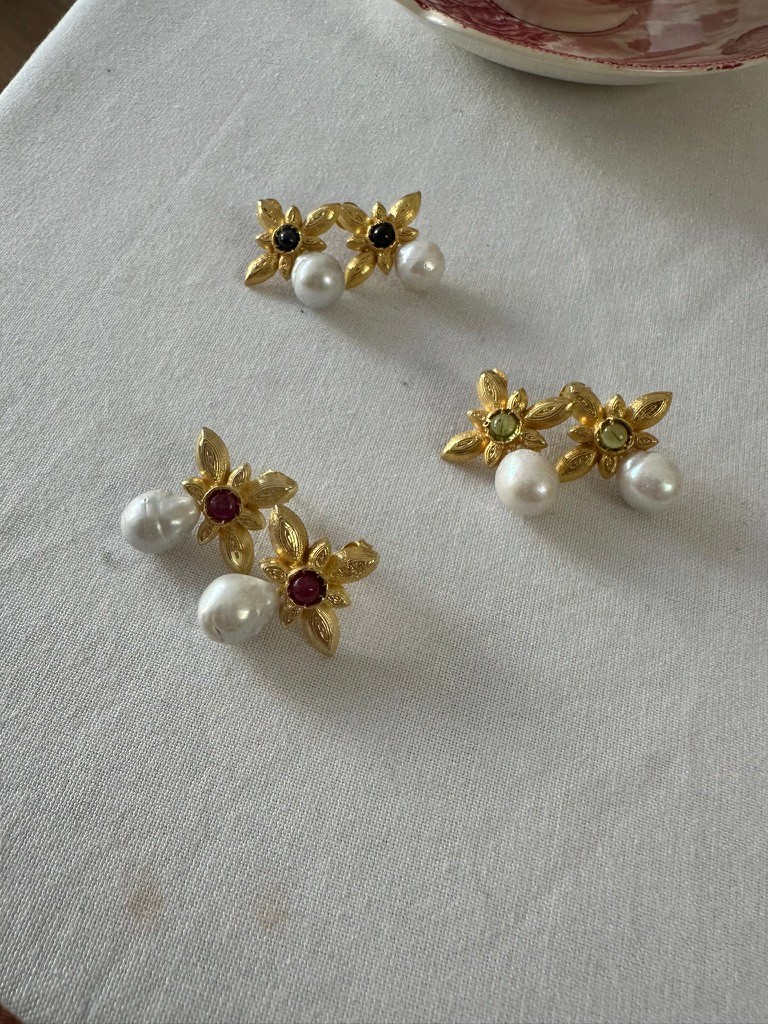 FLORAL REAL PEARL SİLVER EARRİNGS