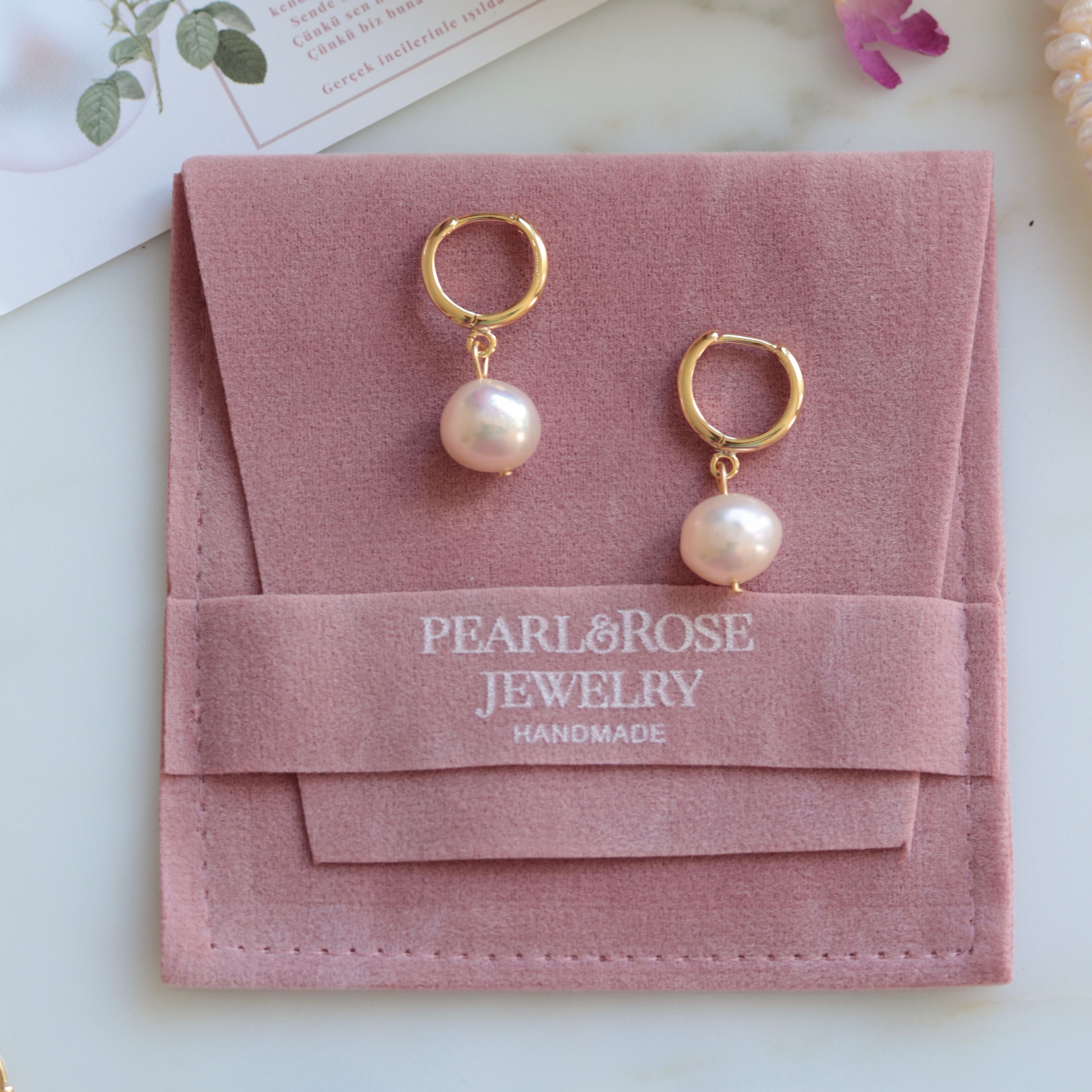 SALMON REAL PEARL EARRINGS