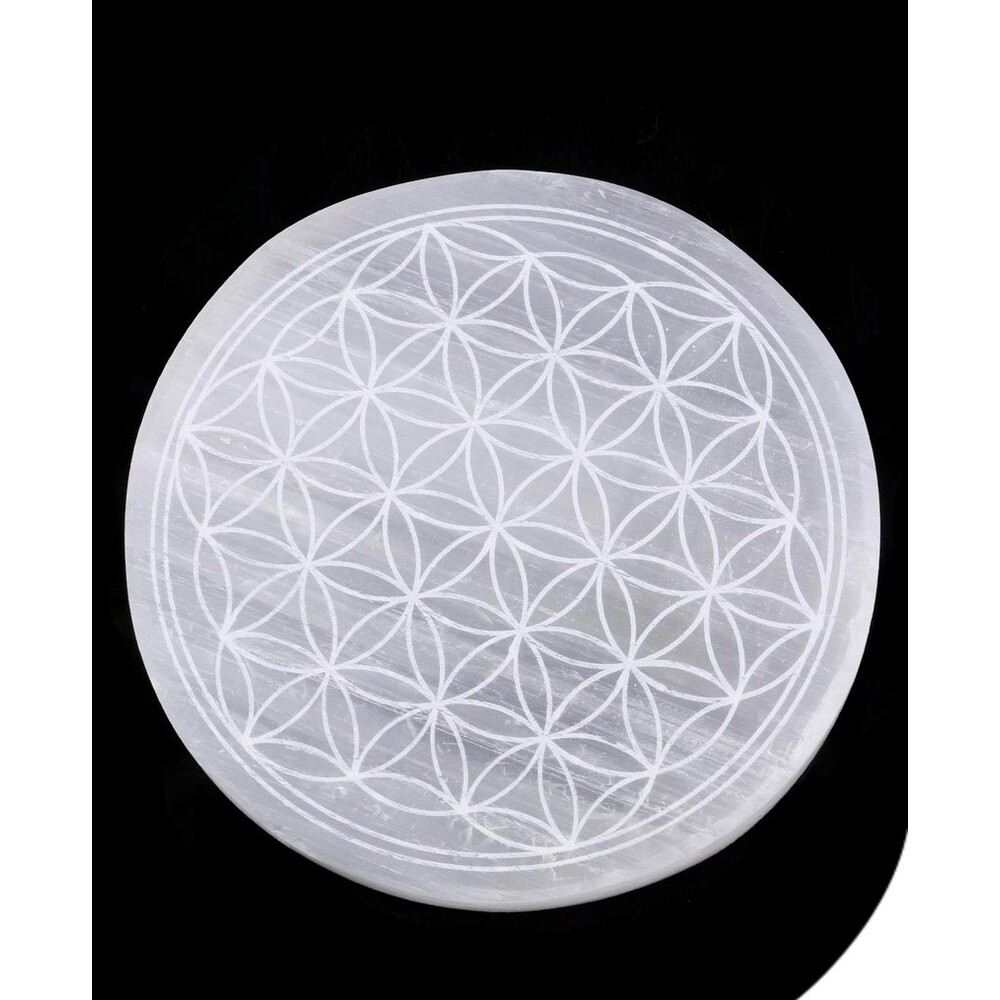 REAL SELENITE STONE FLOWER OF LIFE CIRCLE