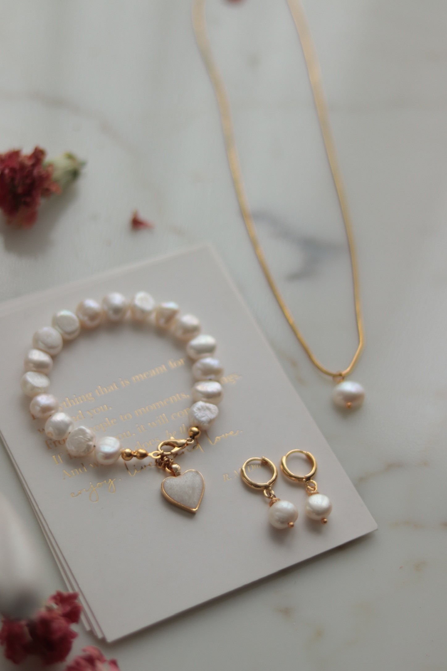 WHITE DIANA REAL PEARL CHAIN SET OF 3-Pearl and Rose Jewelry