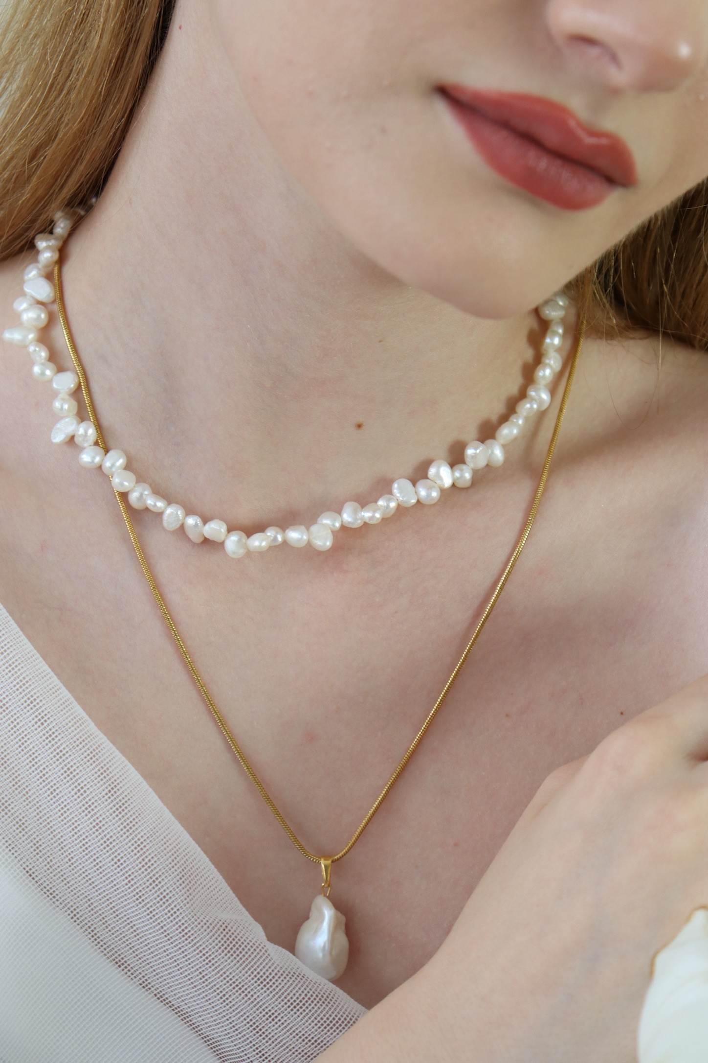 MARIA BAROQUE STEEL CHAIN REAL PEARL NECKLACE