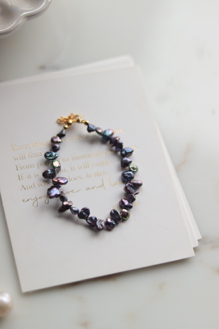 BLACK KESHI REAL PEARL BRACELET