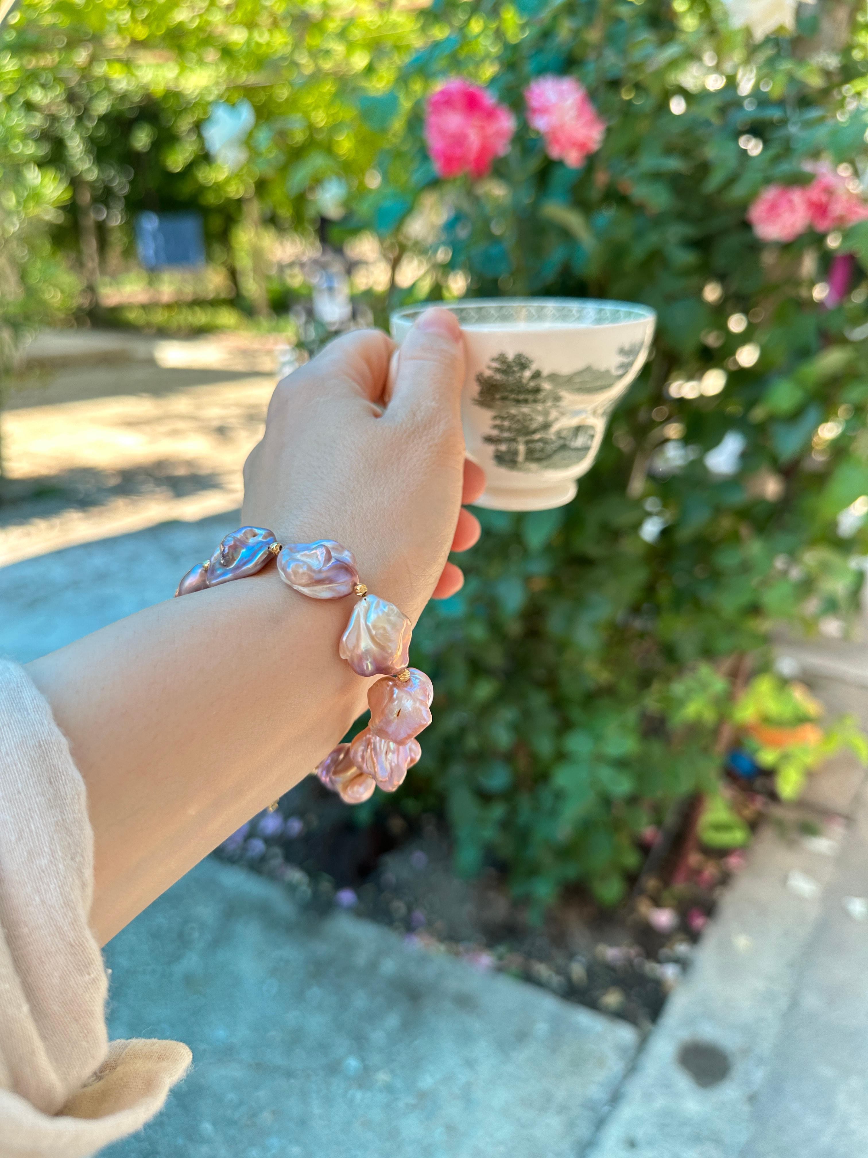 ROCOCO PEMBE BAROK GERÇEK İNCİ BİLEKLİK