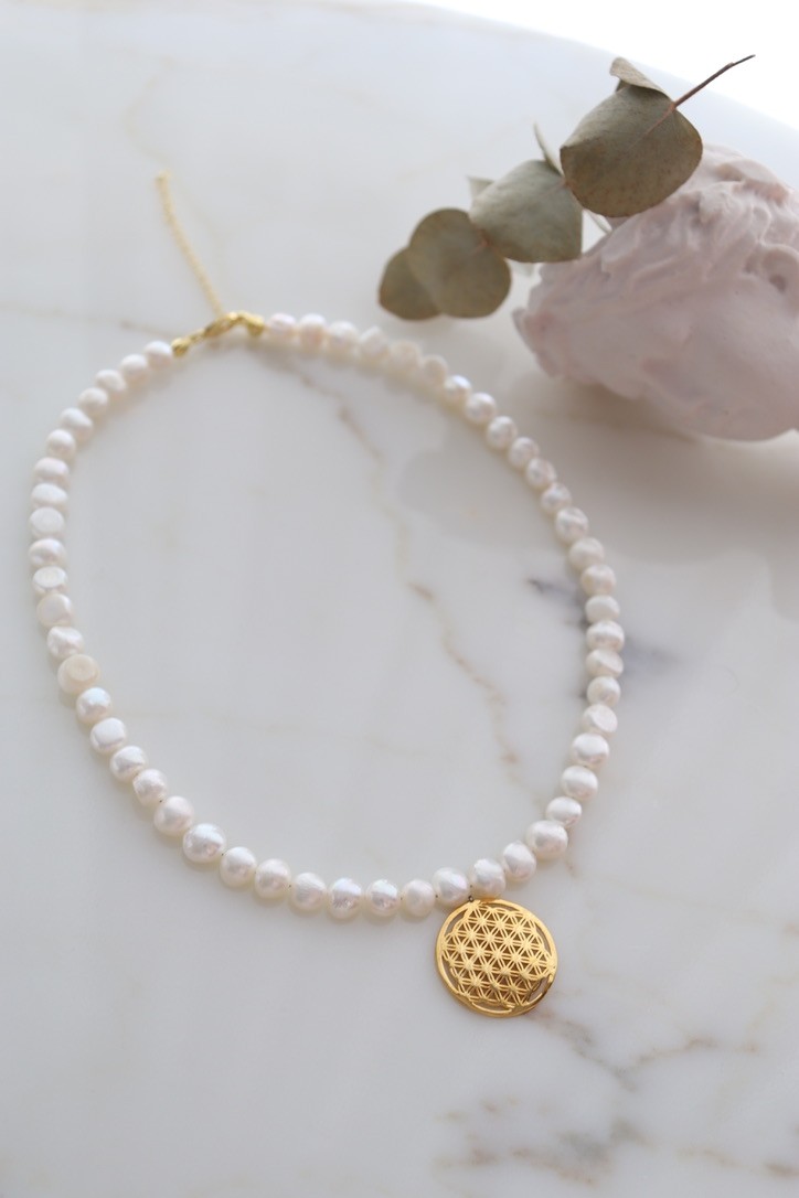 FLOWER OF LIFE REAL PEARL NECKLACE